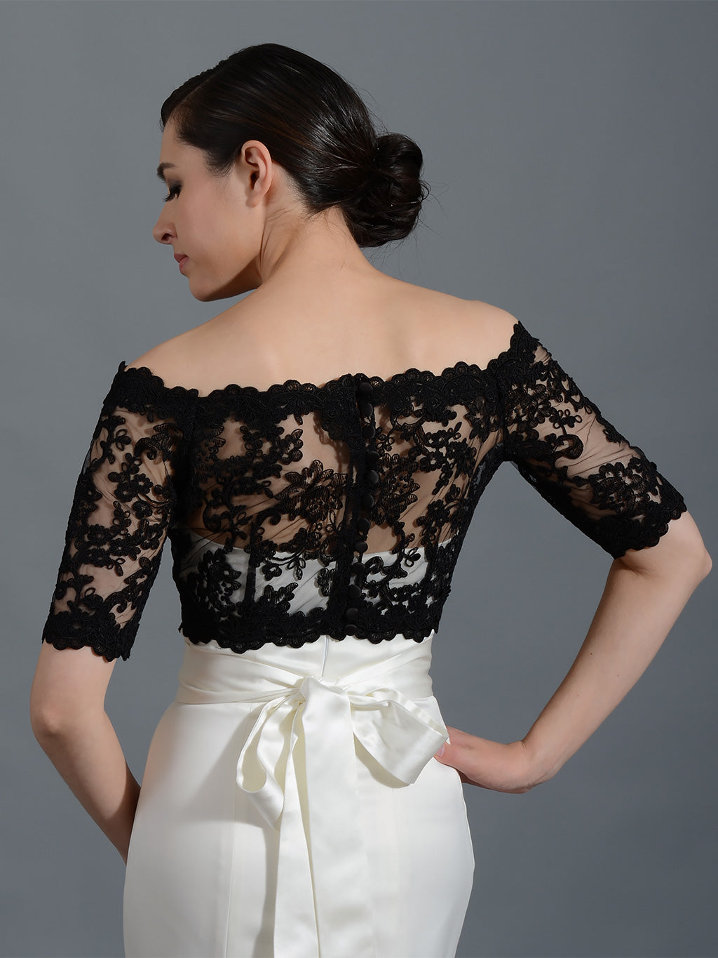 Black Off-Shoulder Alencon Lace Bridal Bolero Wedding jacket