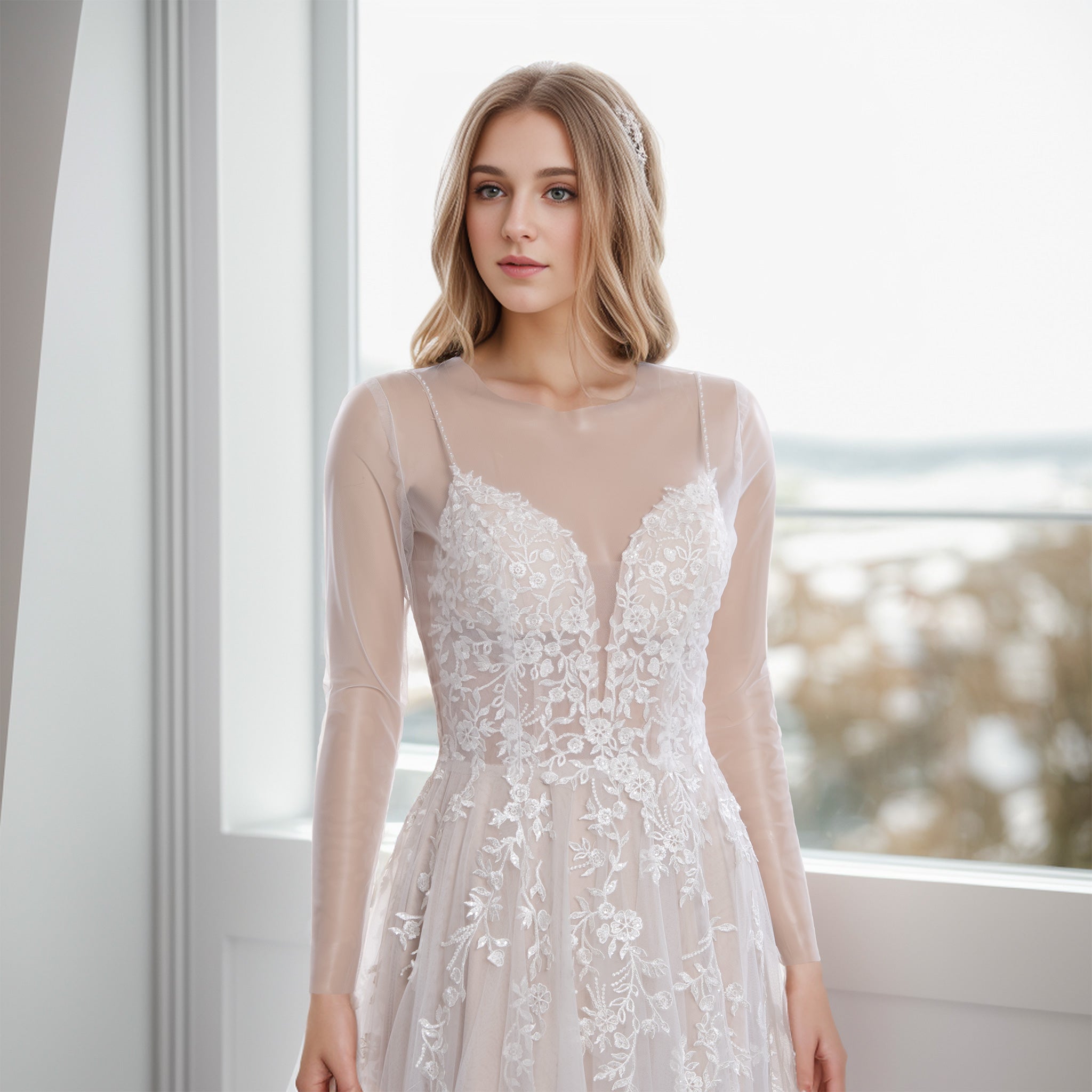 Plain tulle bolero in light ivory color – Tulip Bridal