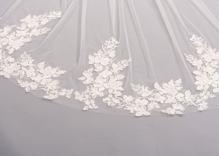 Light ivory wedding veil cathedral length V202C