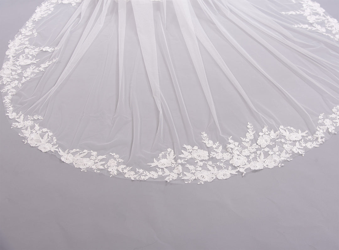 Light ivory wedding veil cathedral length V204C