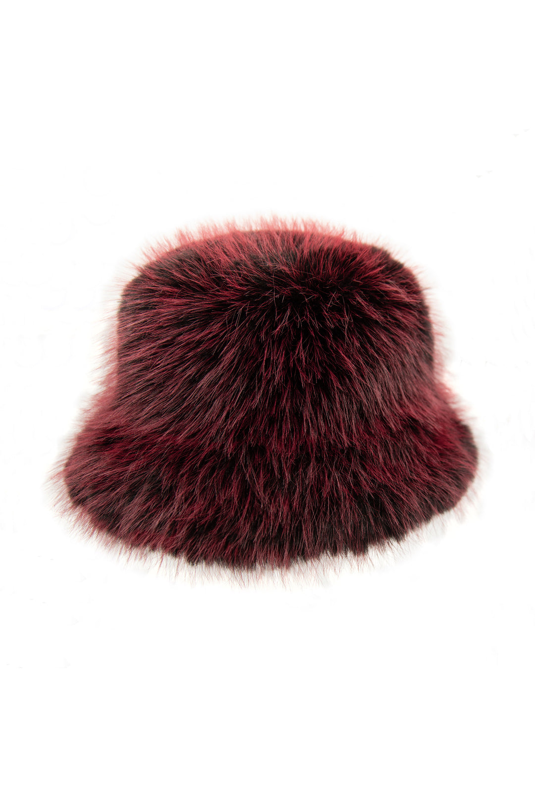 Burgundy black two tone faux fur bucket hat