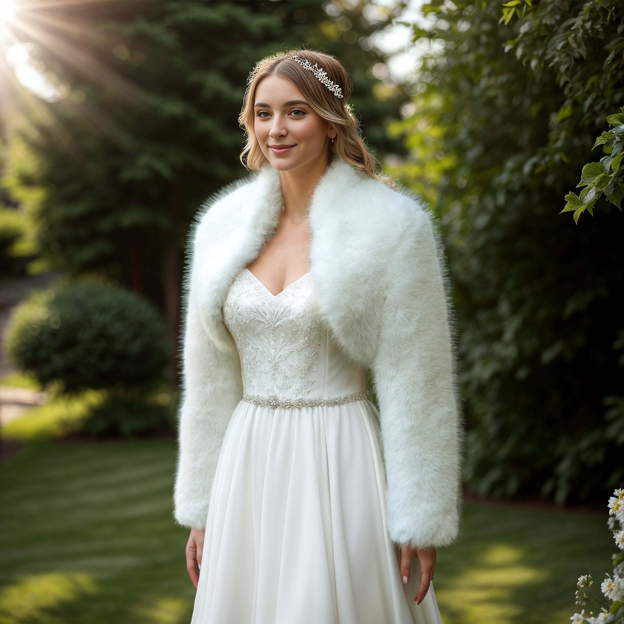 Light ivory faux fur bolero – Tulip Bridal