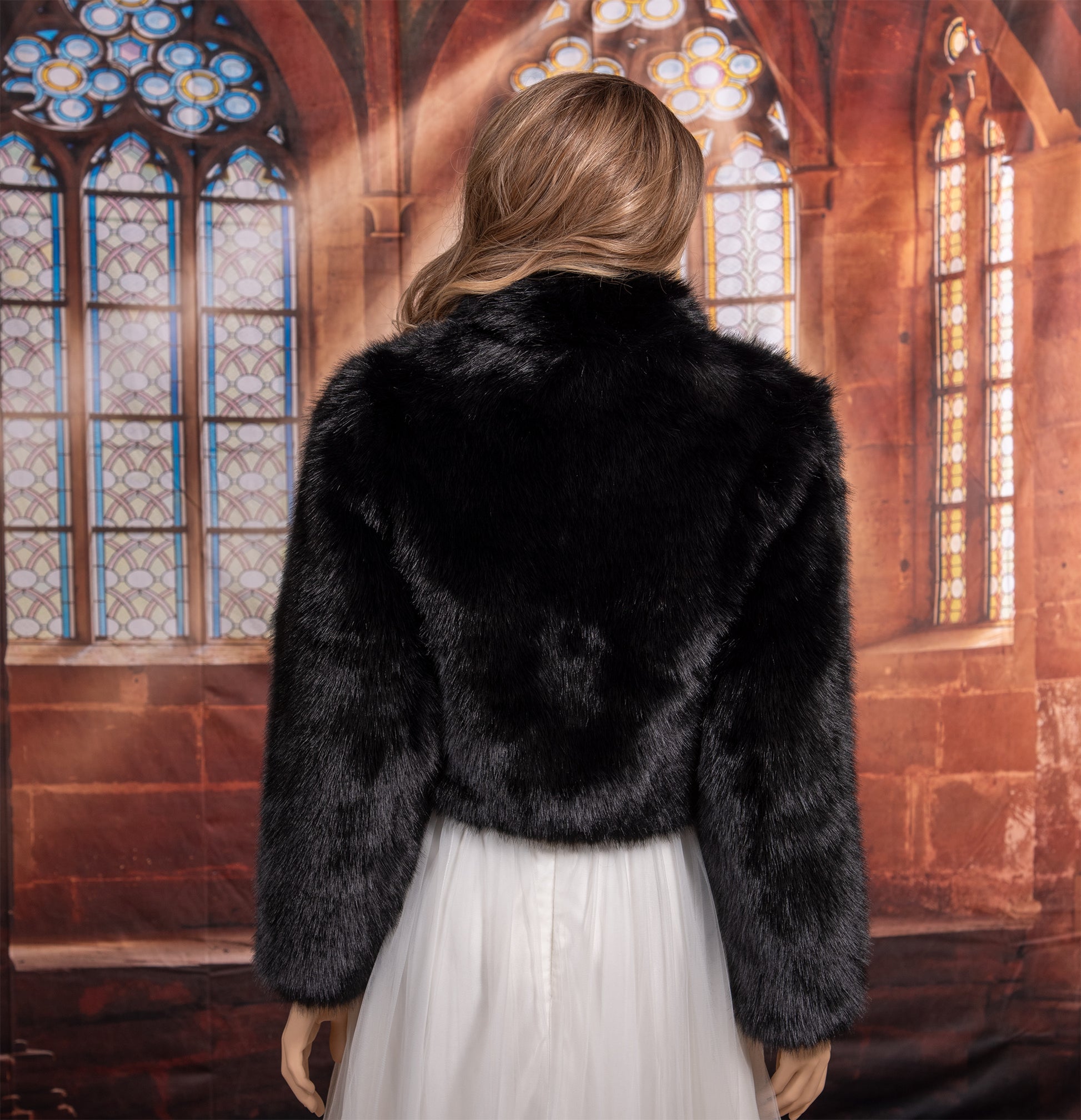Black faux fur jacket with collar