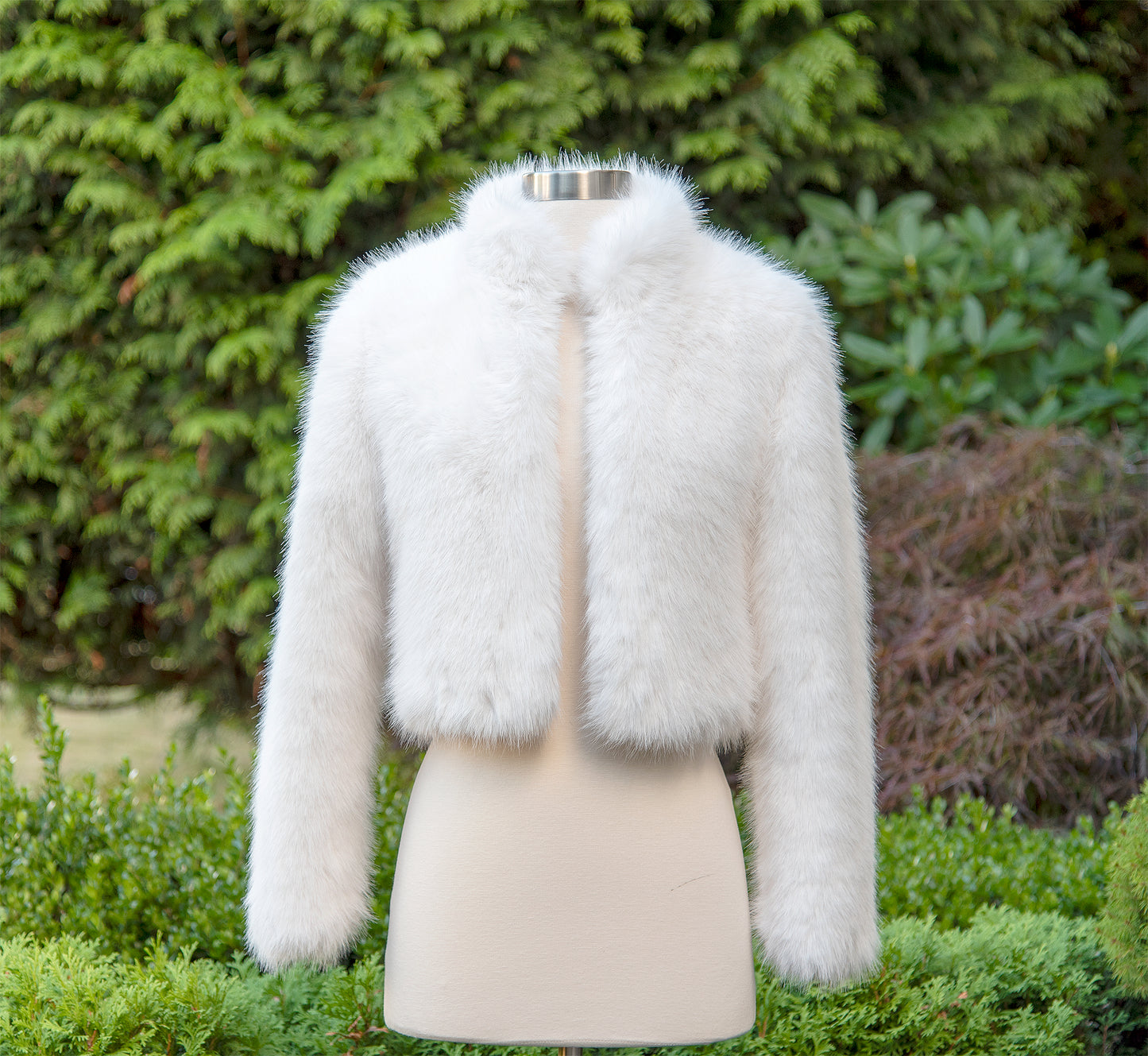 Light ivory faux fur jacket with collar