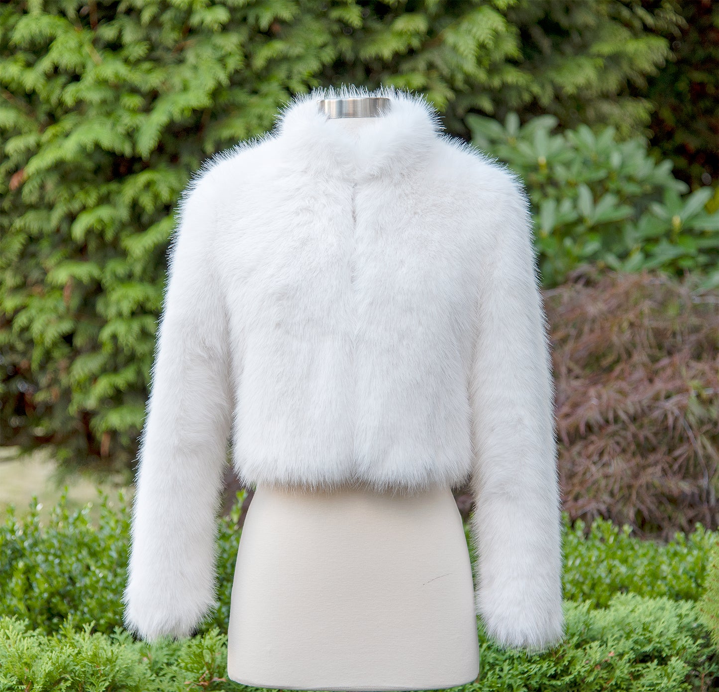 Light ivory faux fur jacket with collar