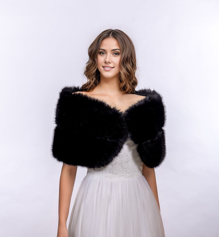 Black faux fur wrap bridal shawl wedding stole