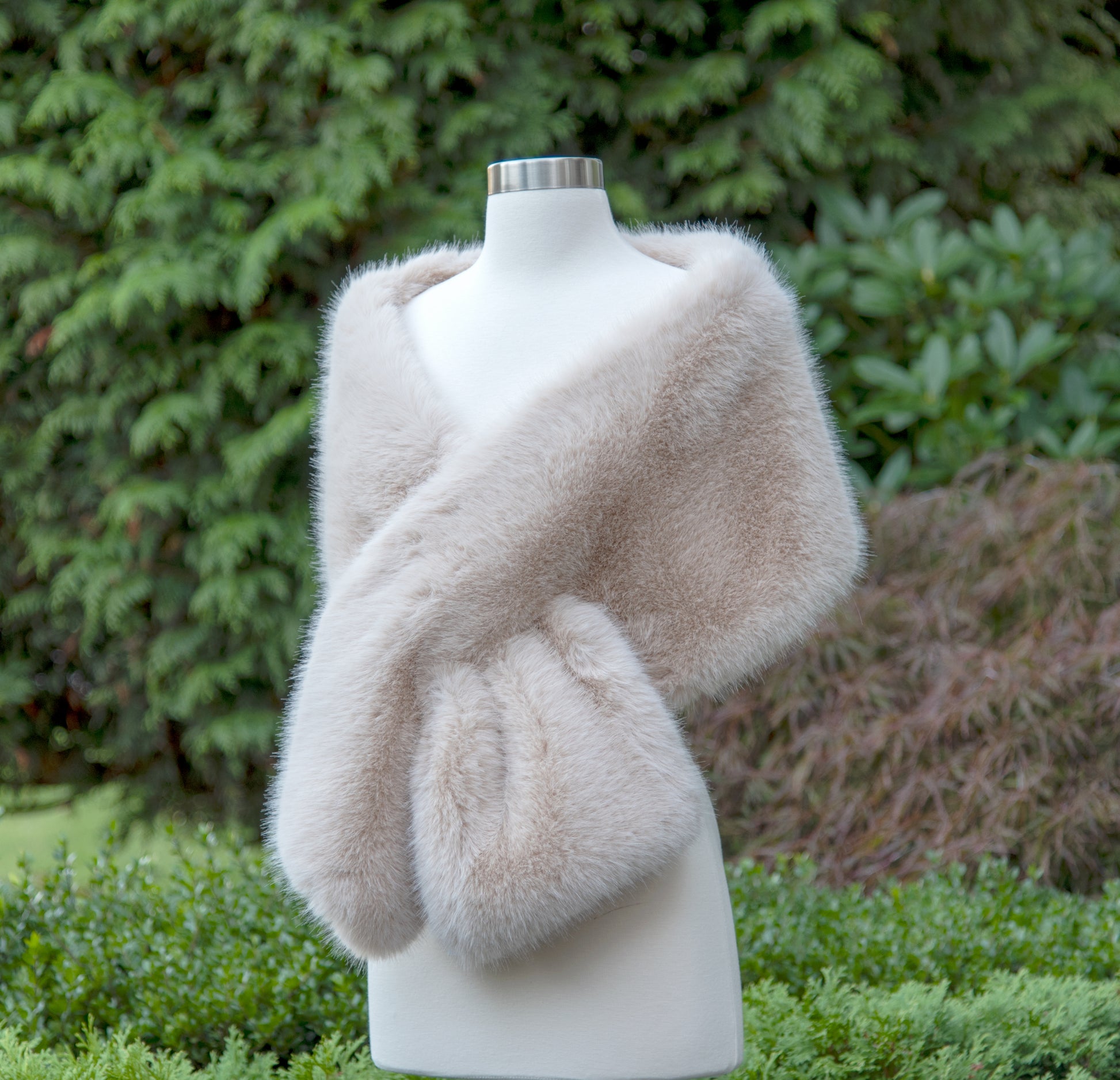 Light beige faux fur wrap bridal shawl wedding cape