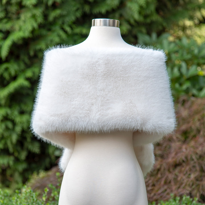 Light ivory faux fur wrap bridal shawl wedding cape