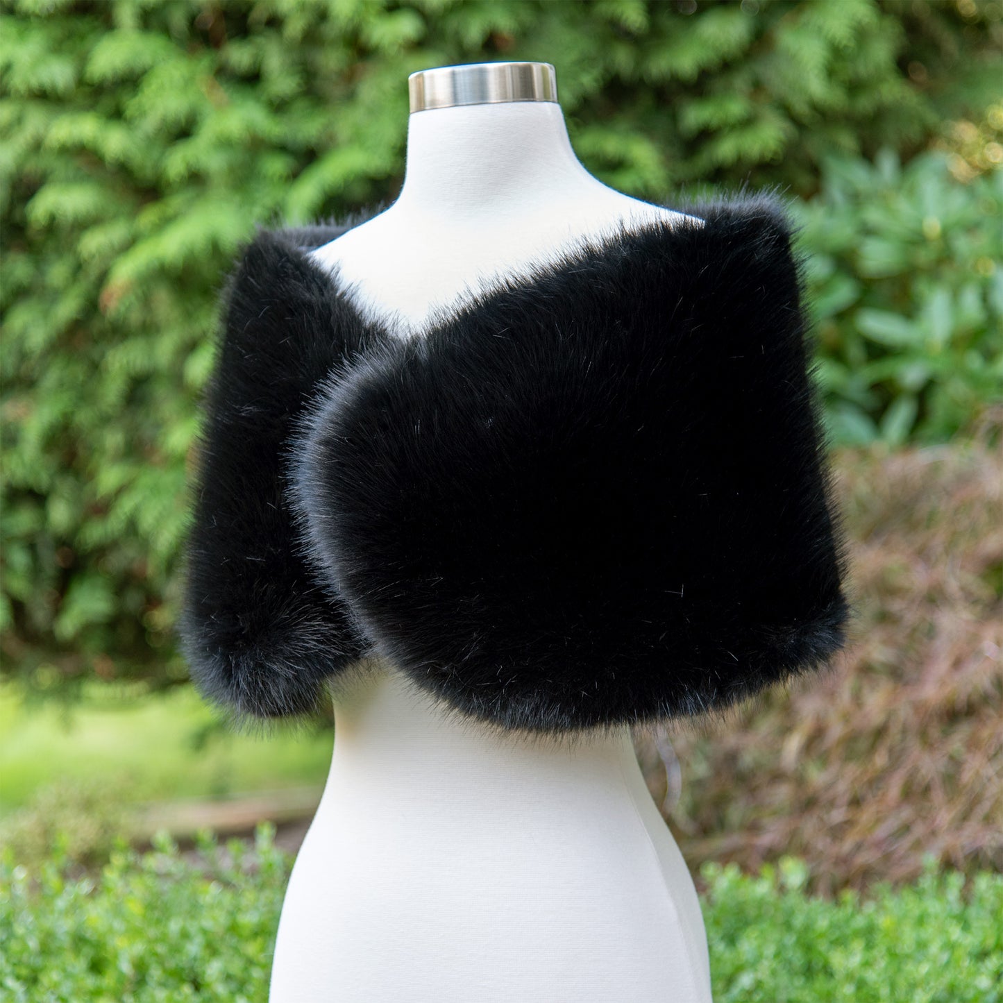 Black faux fur shawl bridal wrap wedding cape