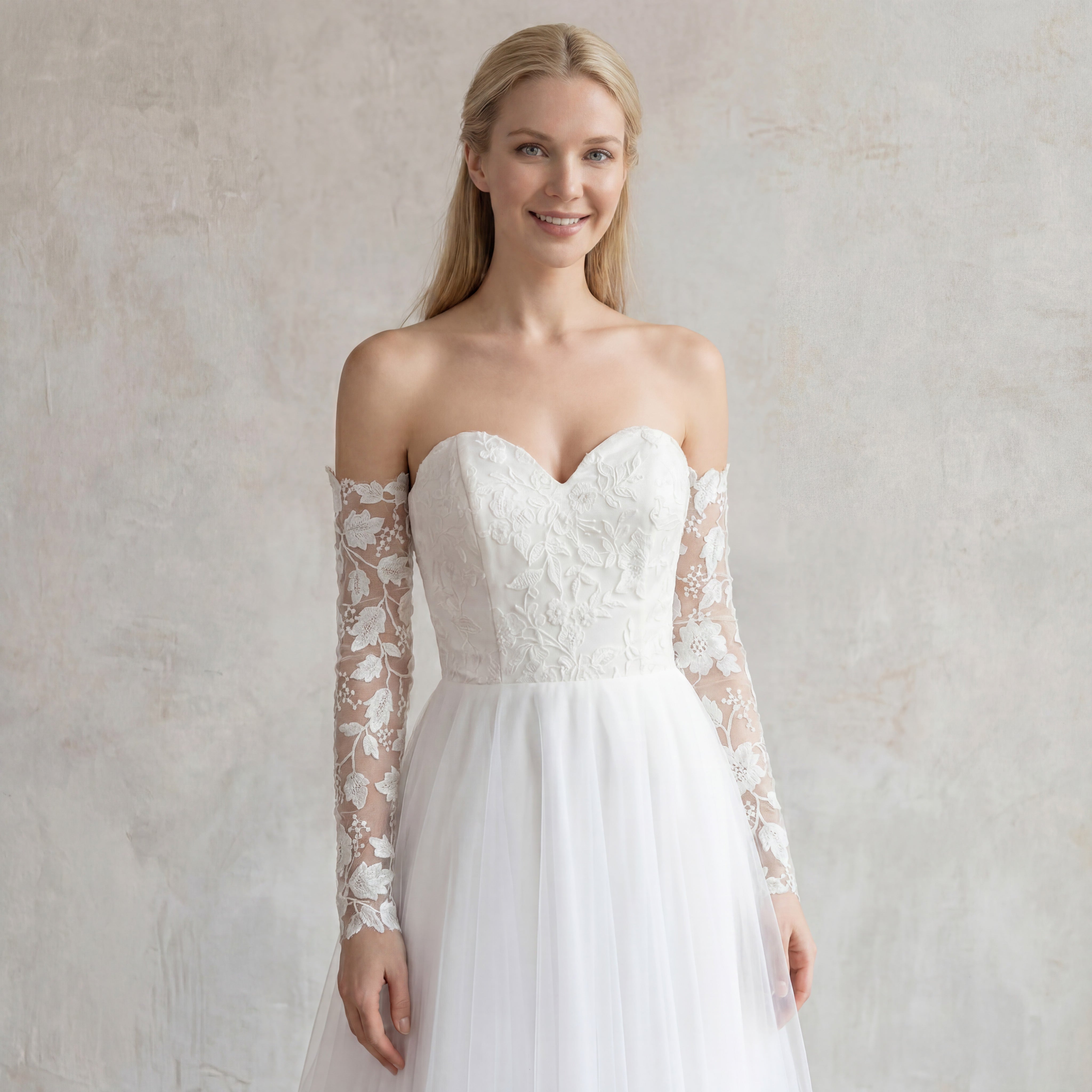 detachable off the shoulder sleeves for wedding dress Detachable Sleeves and Straps