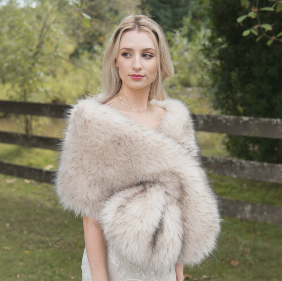 Light blush faux fur wrap bridal shawl