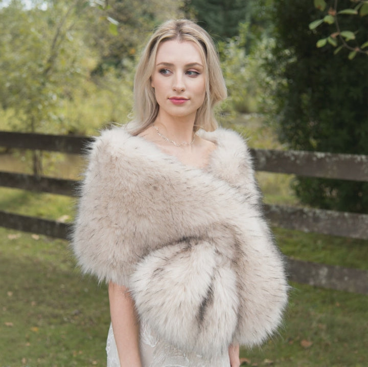 Light blush faux fur wrap bridal shawl
