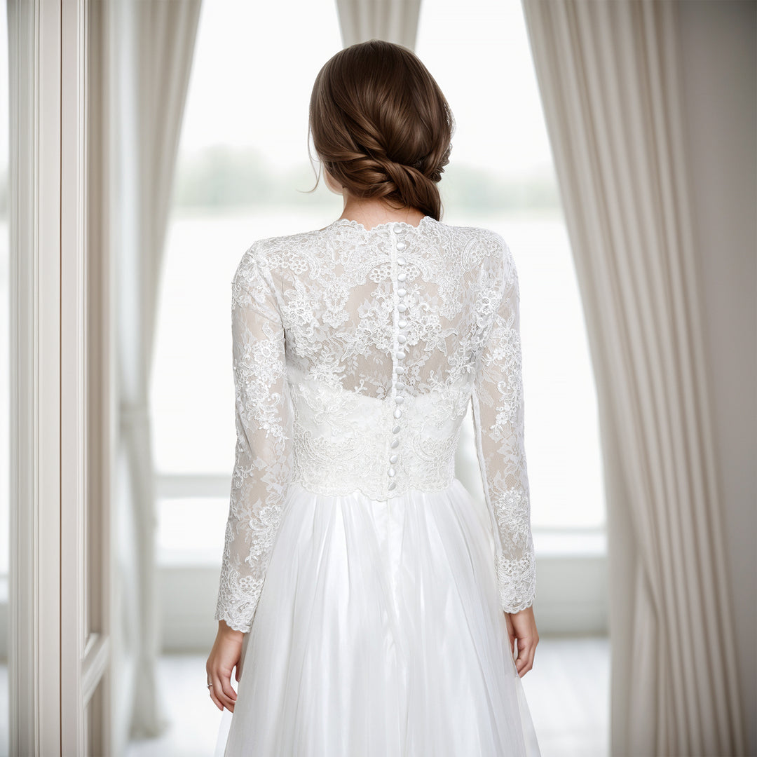 Double layer long sleeve wedding dress topper
