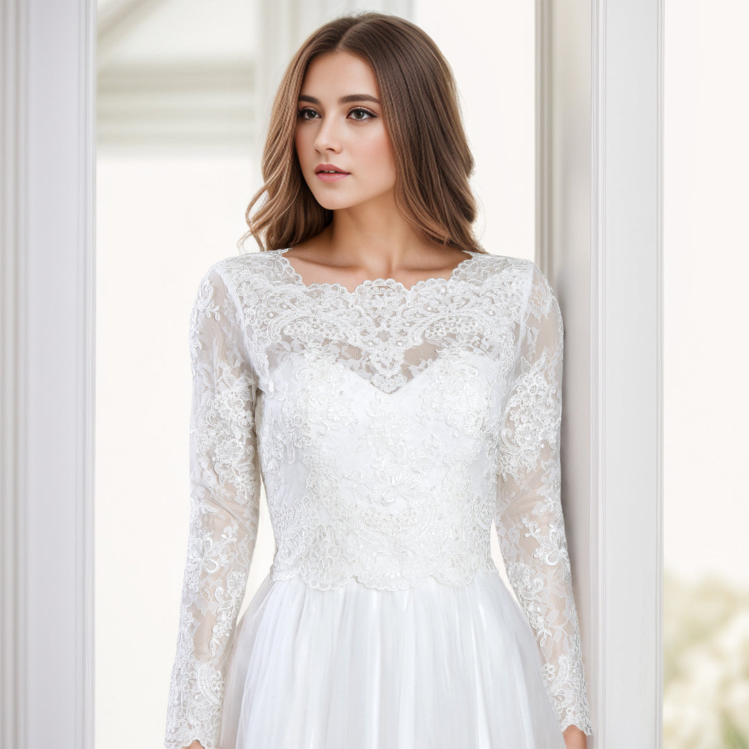 Double layer long sleeve wedding dress topper