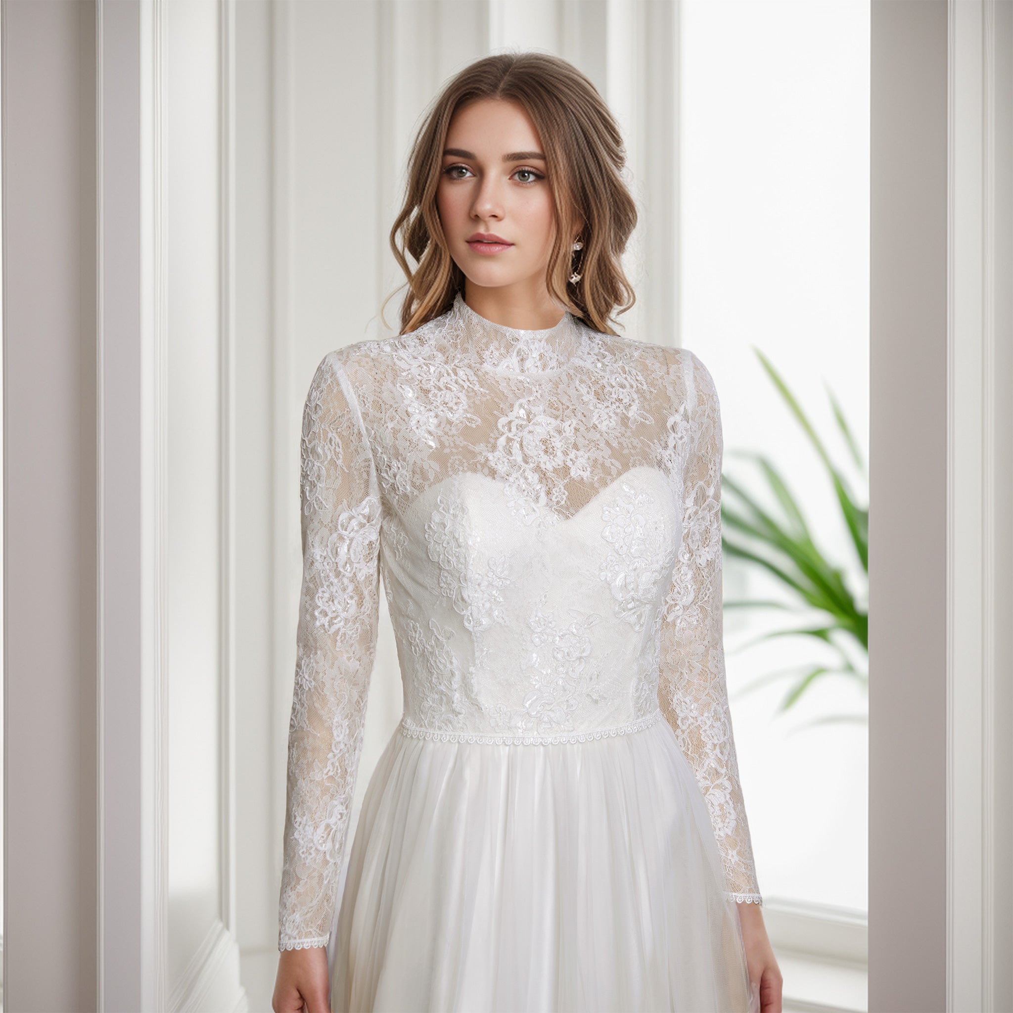 High neck alencon lace wedding dress topper – Tulip Bridal
