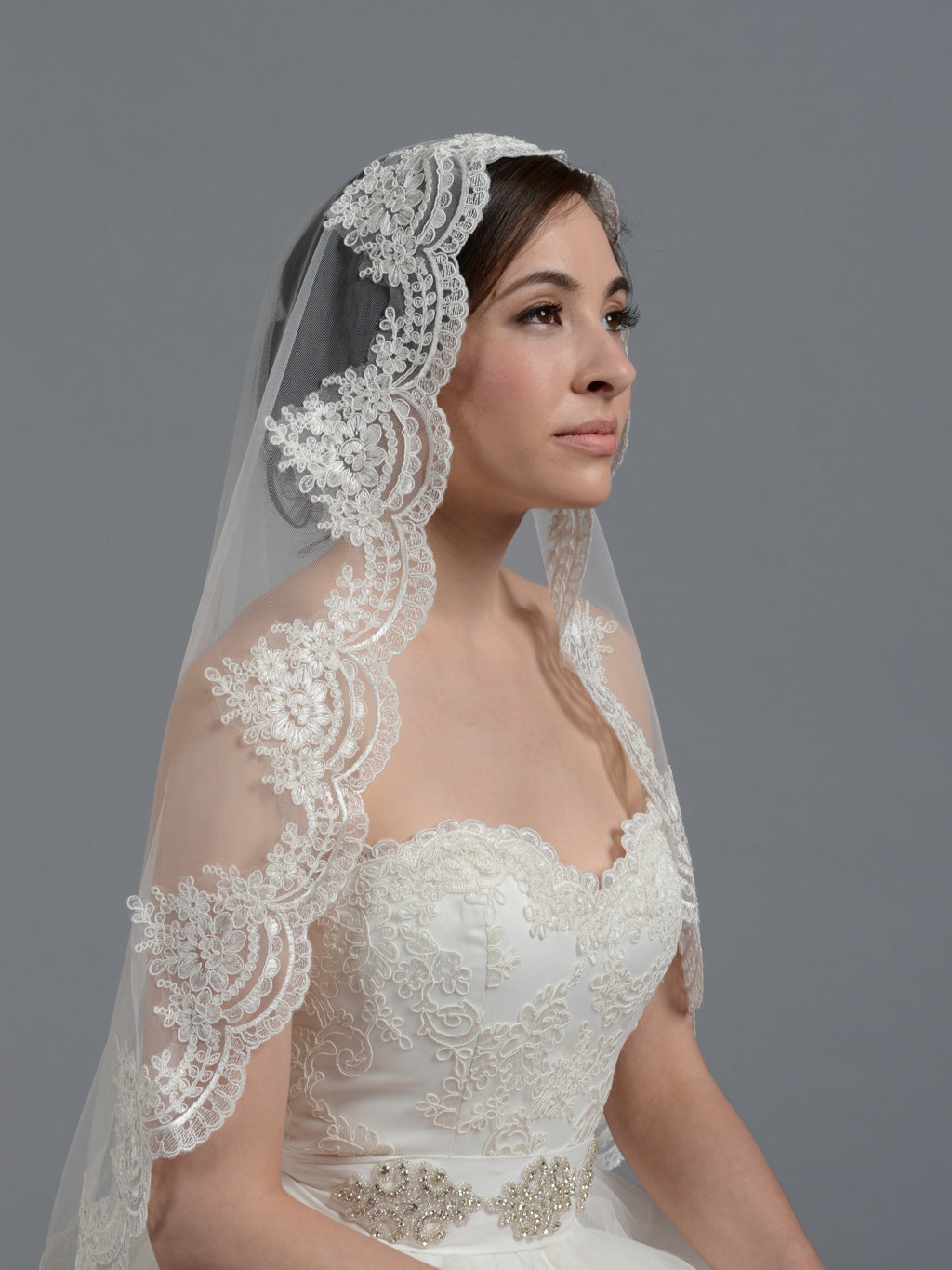 Tulip Bridal Mantilla Bridal Wedding Veil elbow/fingertip V030, Elbow Length: 45x36 / Ivory