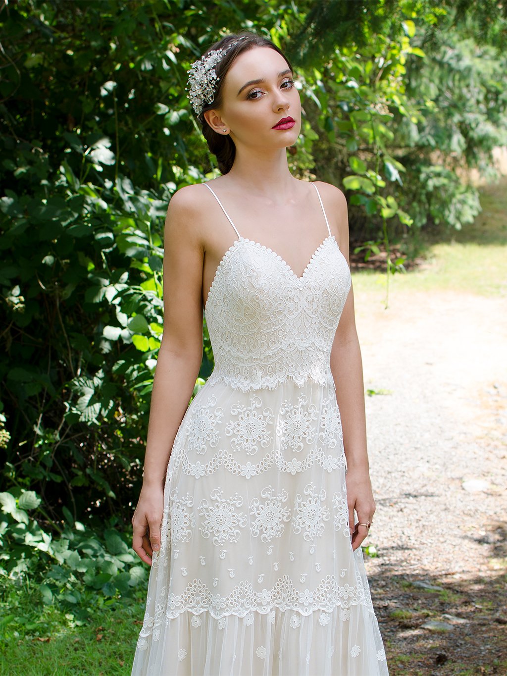 Spagetti straps boho lace wedding dress