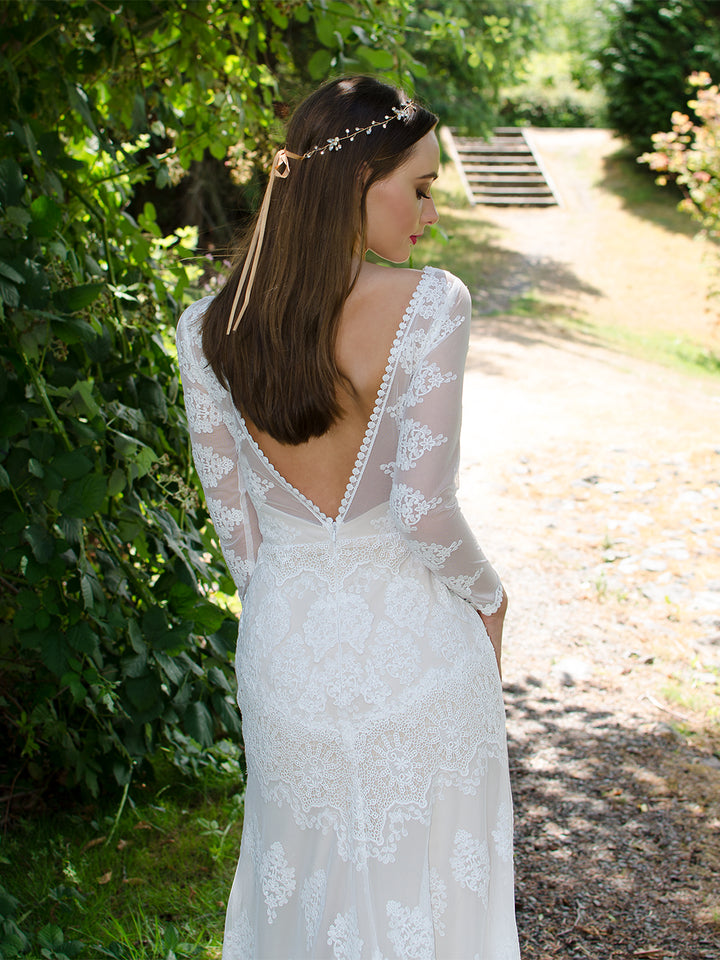 Long sleeves boho lace wedding dress