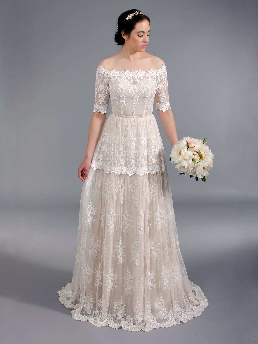 Off shoulder boho lace wedding dress – Tulip Bridal