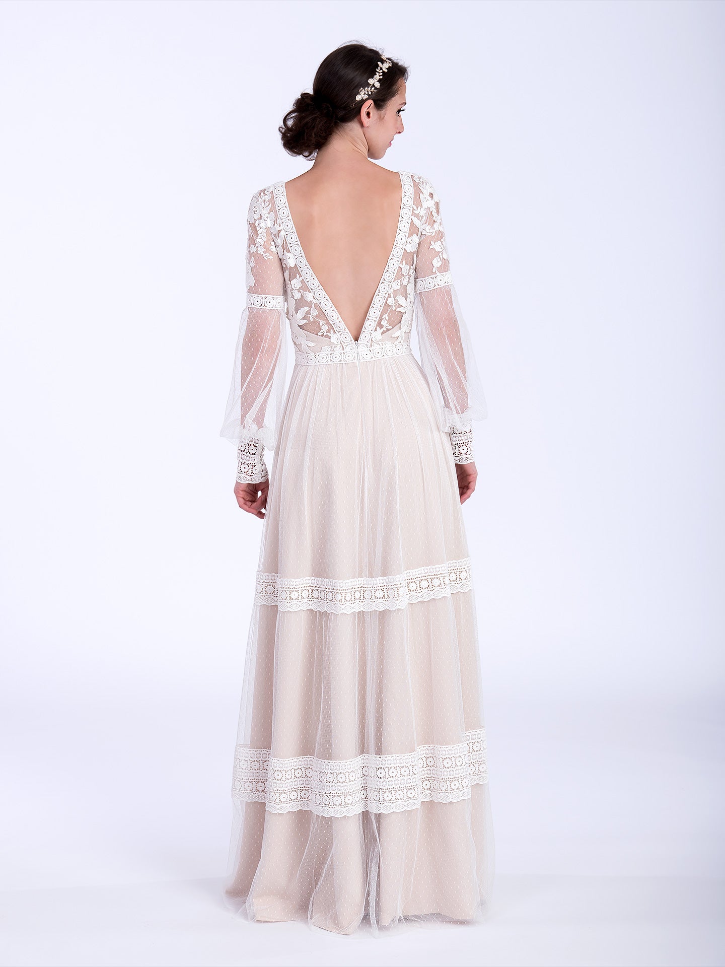 Boho wedding dress with long sleeves