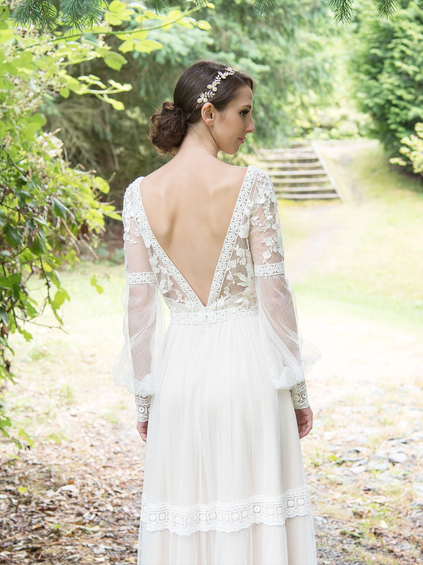 Boho wedding dress with long sleeves