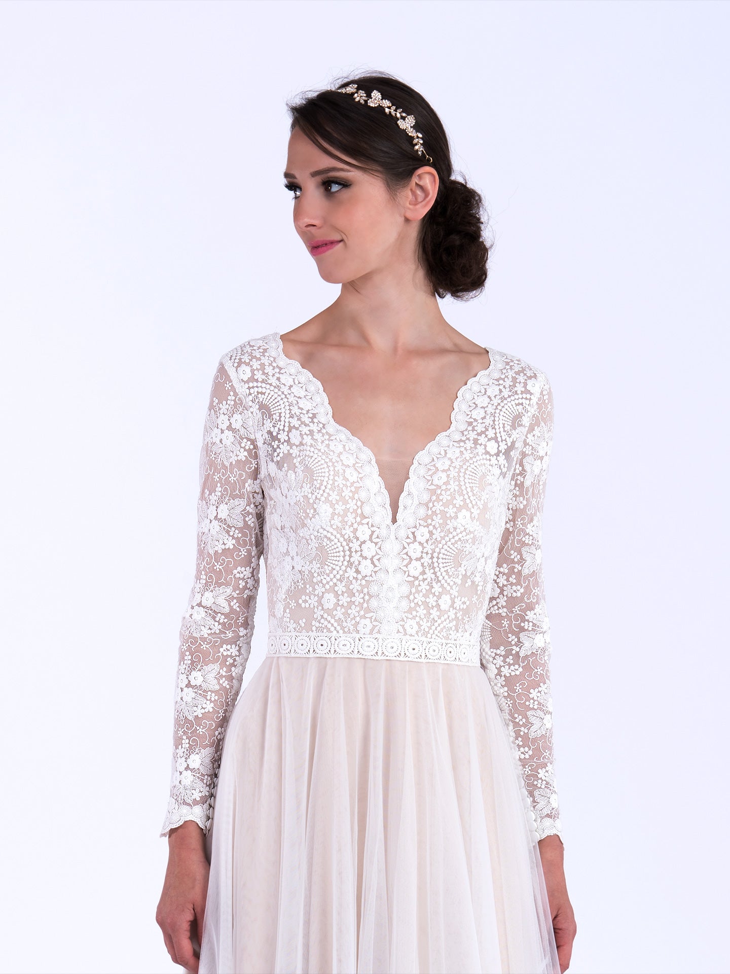 Boho wedding dress with long sleeves