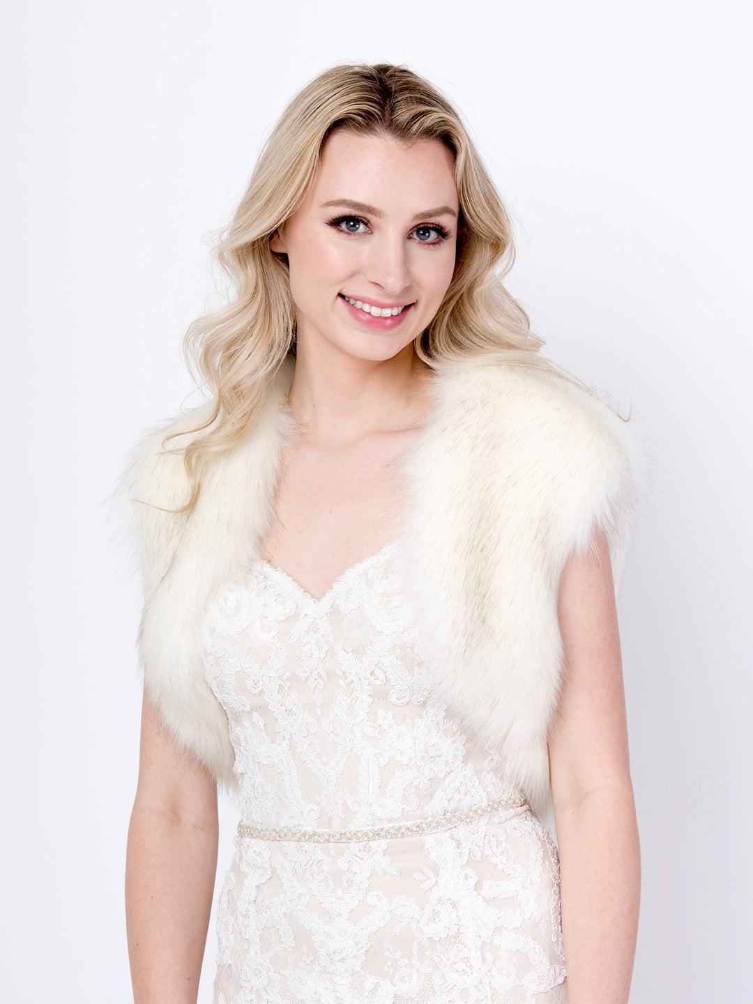 Ivory faux fur shrug bolero with darker tips