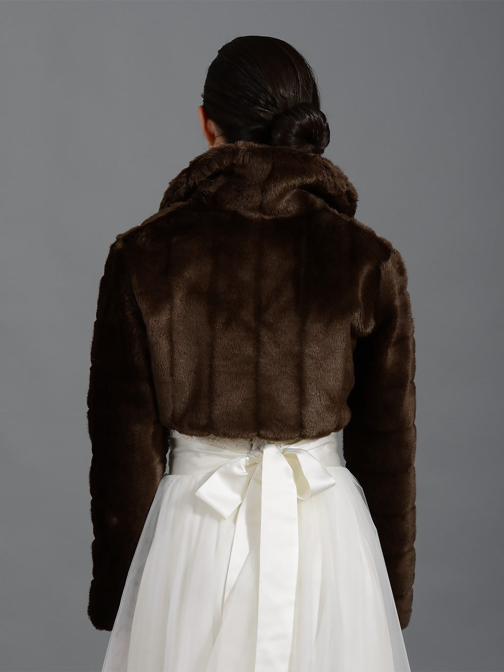 Brown long sleeve faux fur bolero jacket