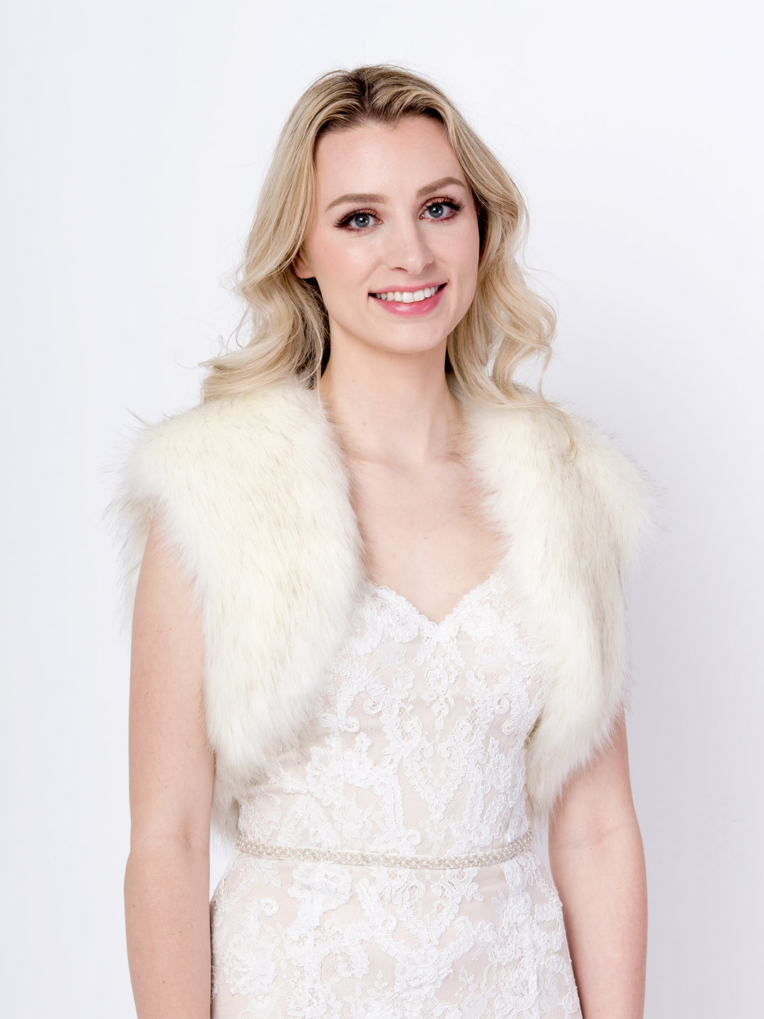 Ivory faux fur shrug bolero with darker tips