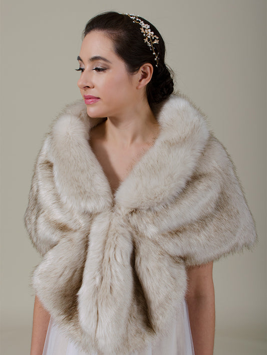 Beige faux fur wrap with collar