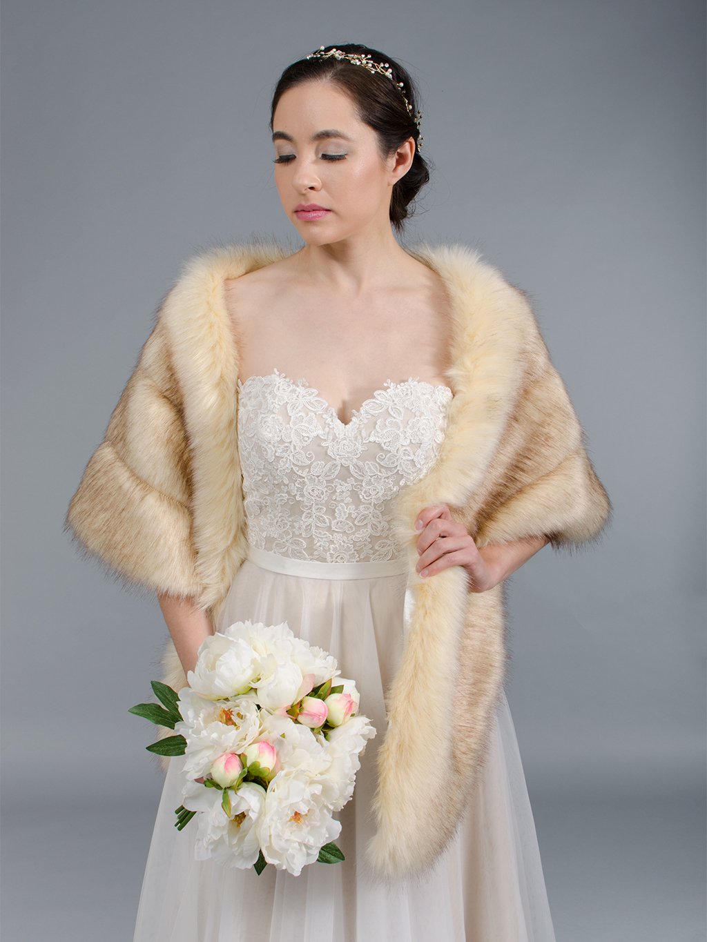 Champagne faux fur stole bridal wrap