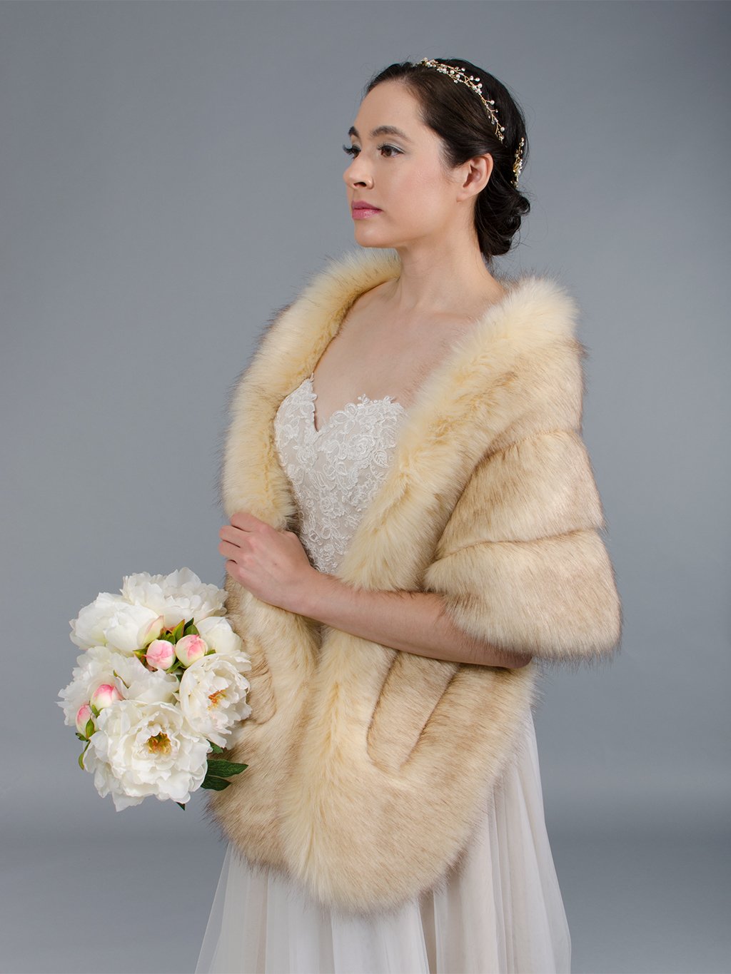 Champagne faux fur stole bridal wrap