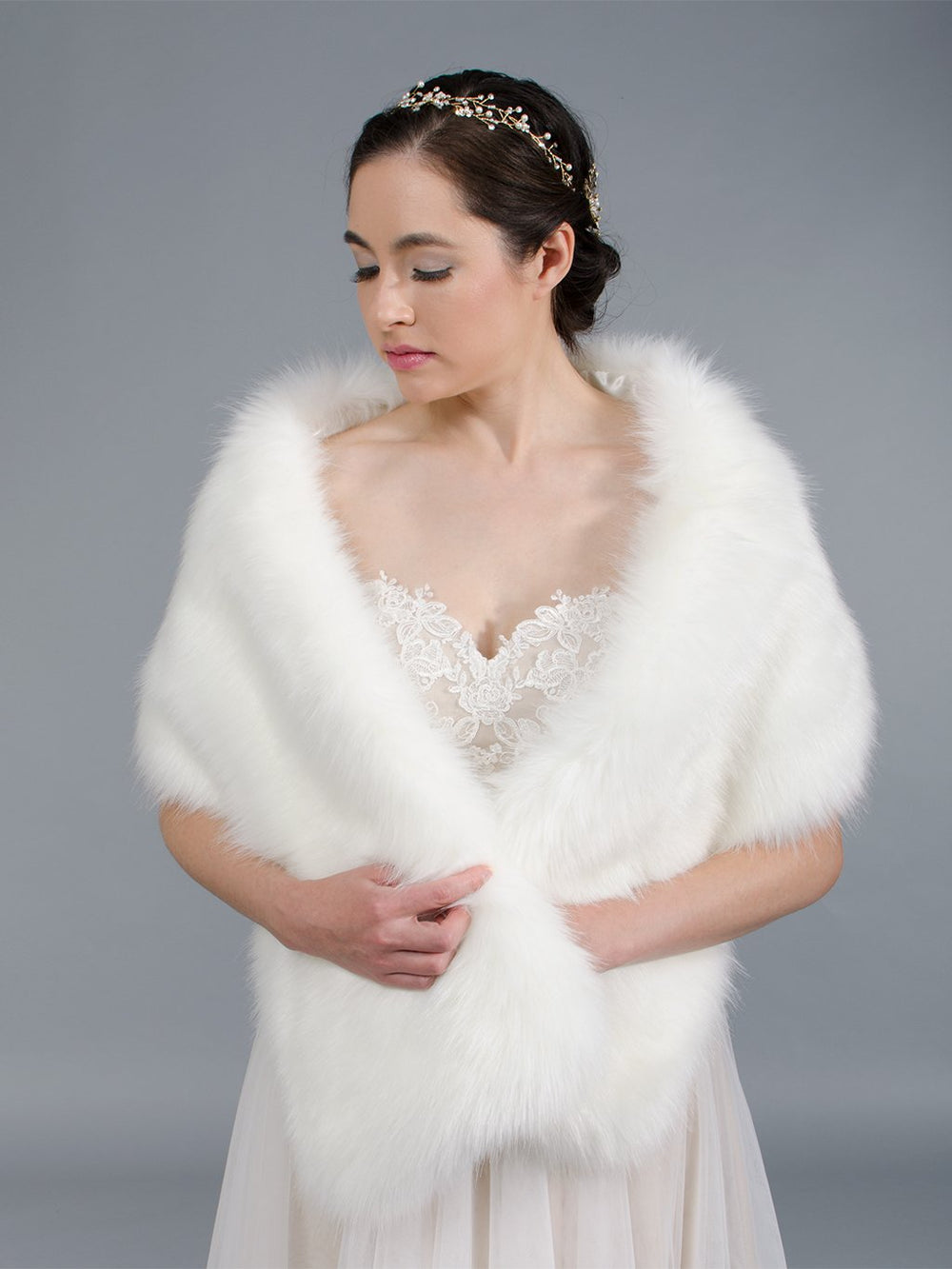 Ivory faux fur wrap bridal shawl wedding cape