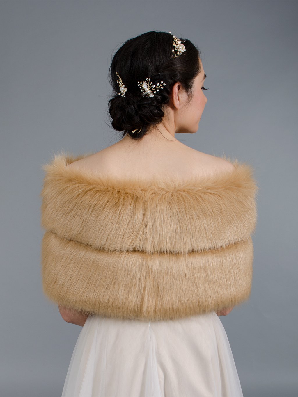 Caramel faux fur wrap bridal stole wedding shawl