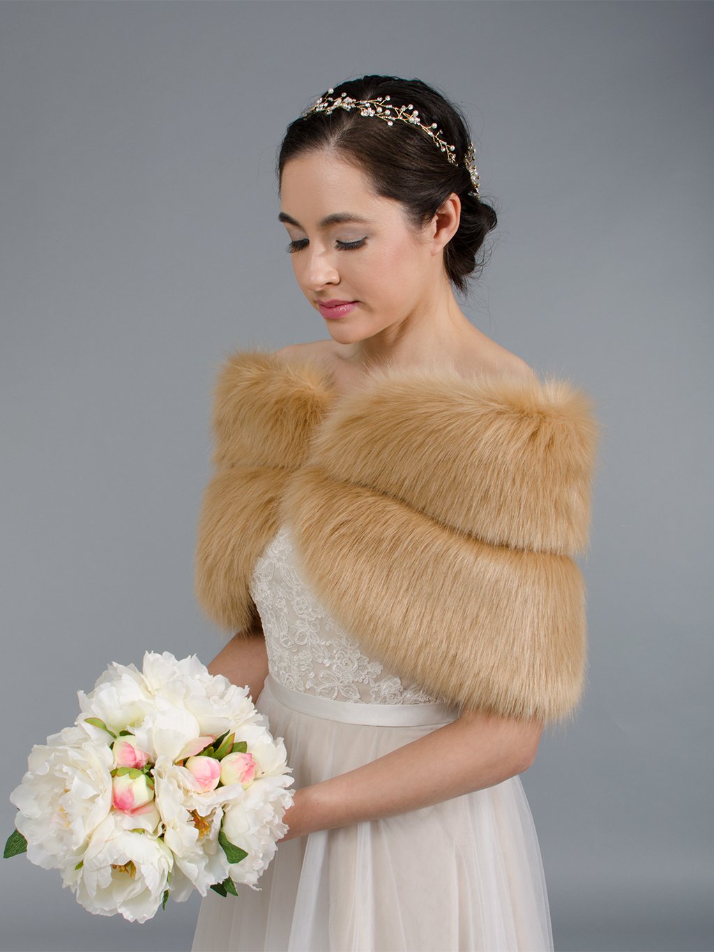 Caramel faux fur wrap bridal stole wedding shawl