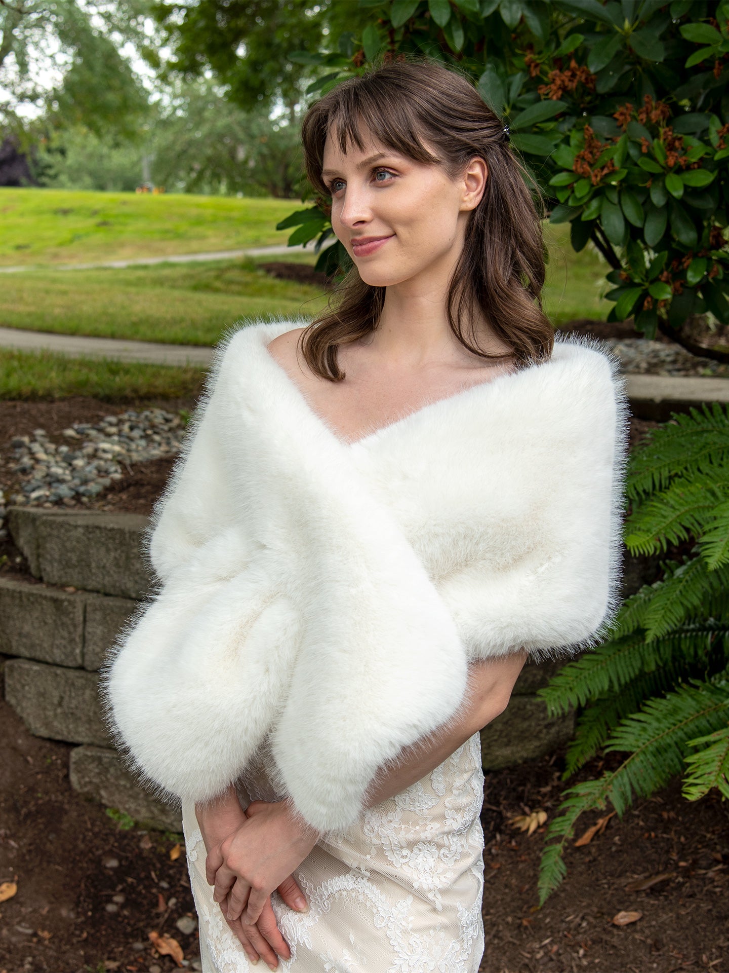 Pure light ivory faux fur wrap bridal shawl wedding stole