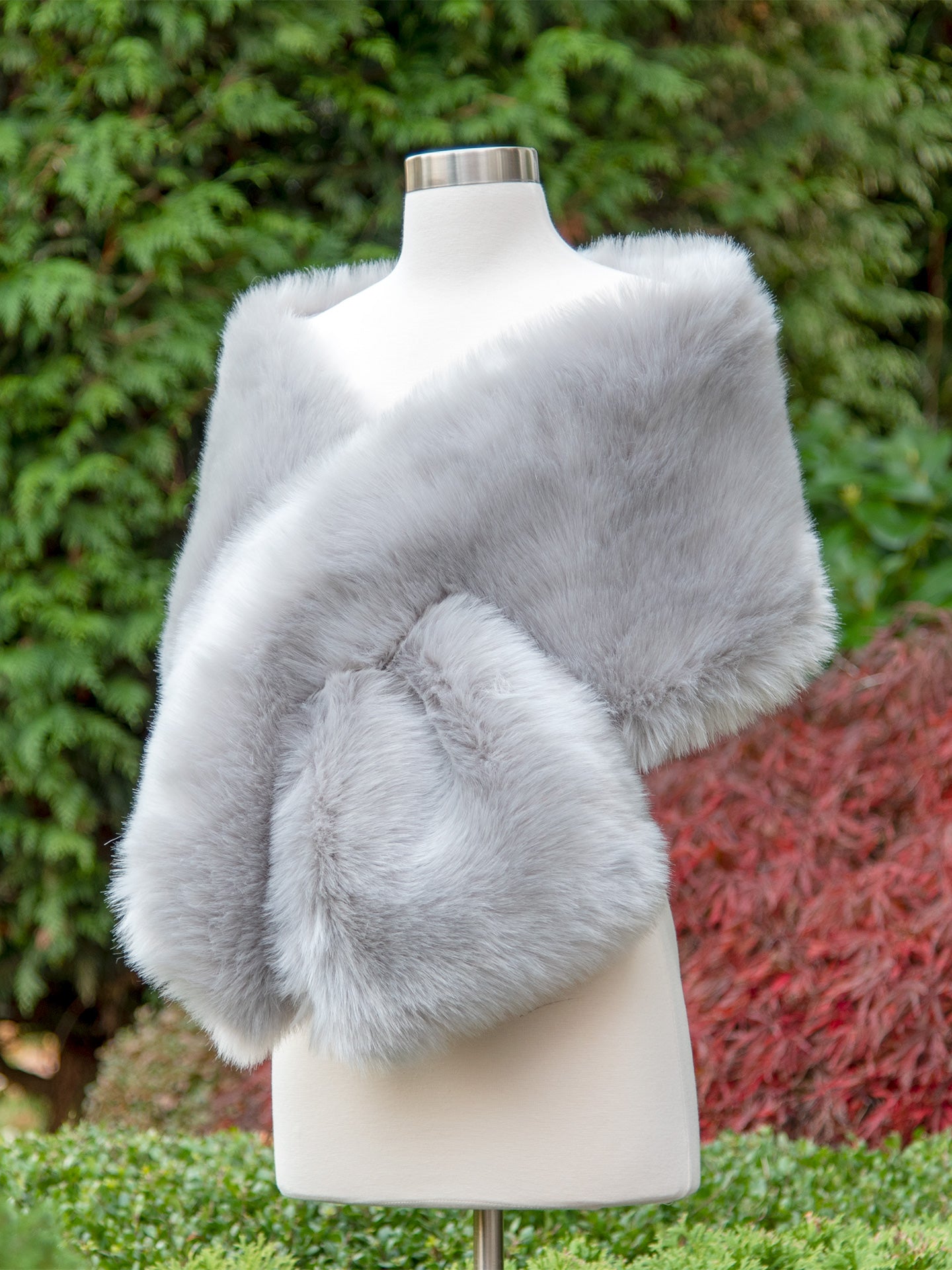 Light gray faux fur wrap bridal shawl wedding shrug