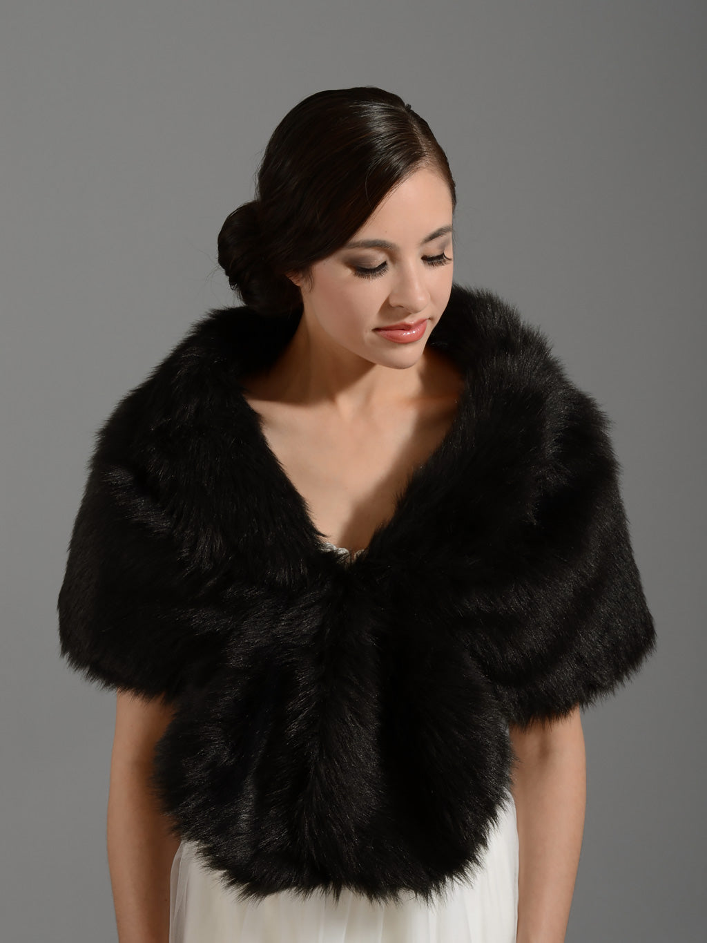 Black faux fur wrap bridal shrug shawl