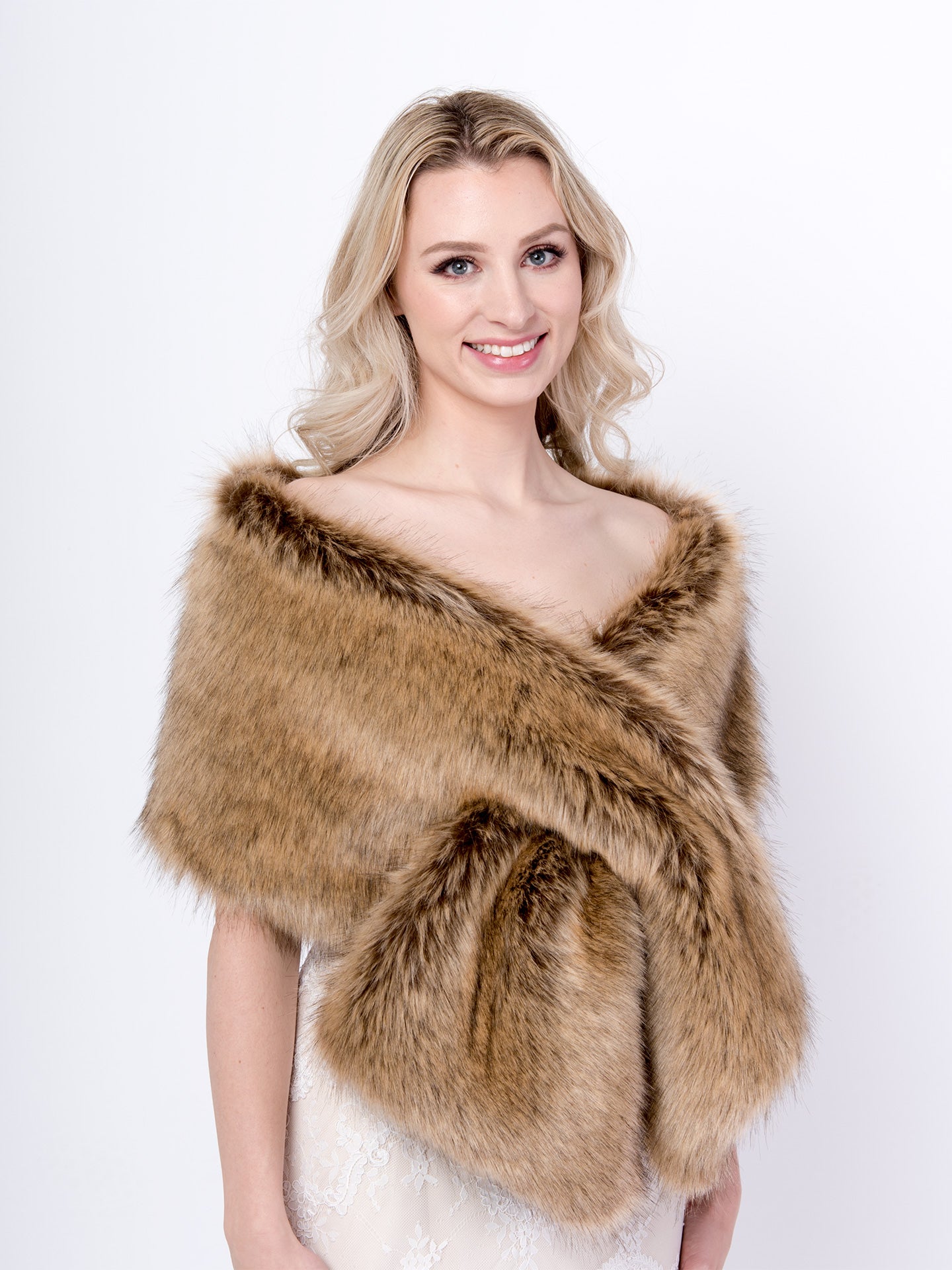 Brown faux fur wrap with dark gray tips