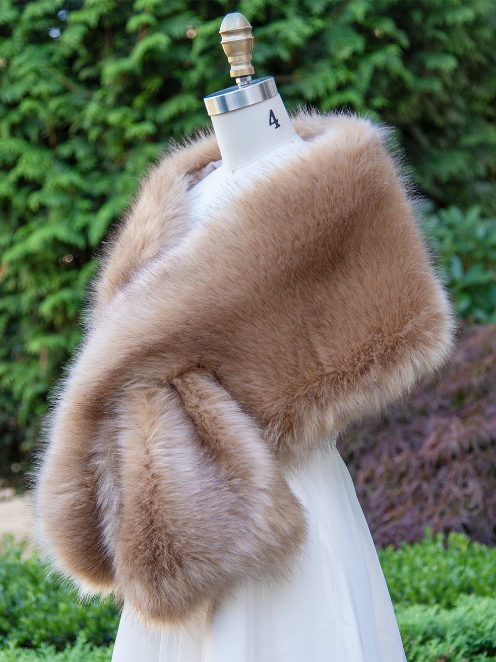 Honey brown faux fox fur wrap bridal shawl