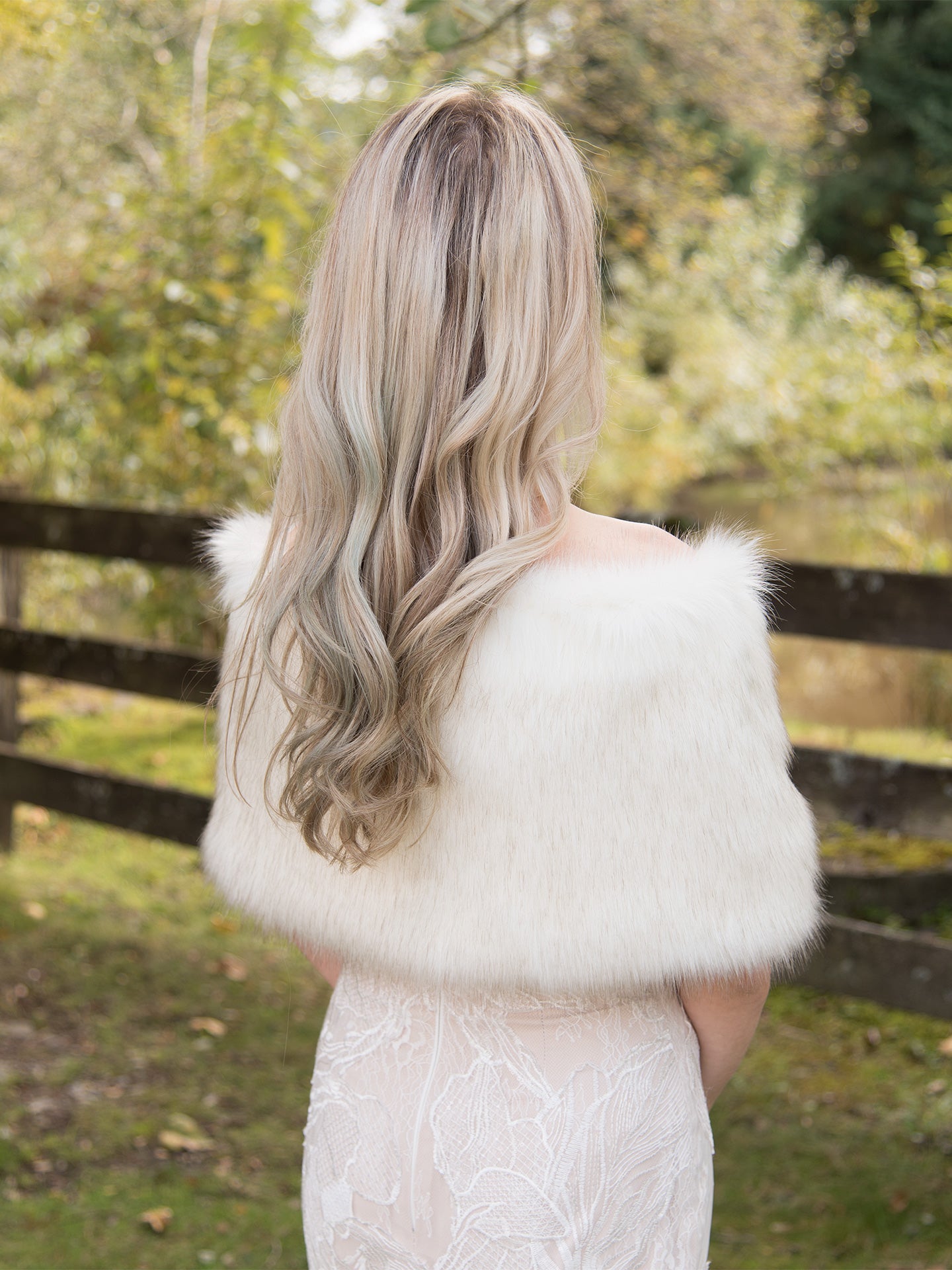 Ivory faux fur wrap bridal shawl