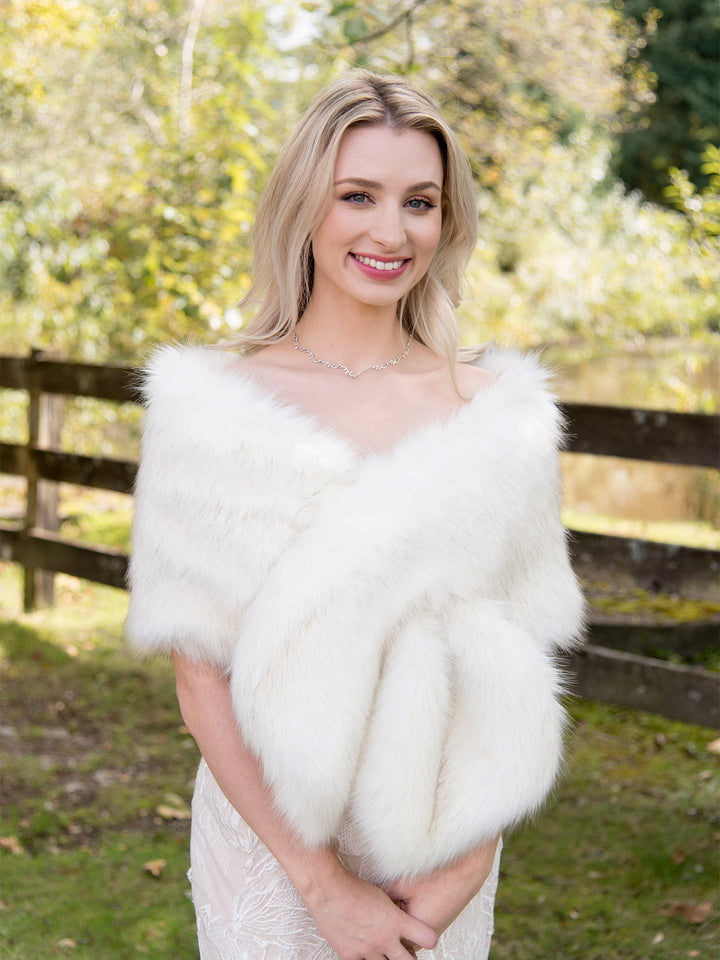 Ivory faux fur wrap bridal shawl