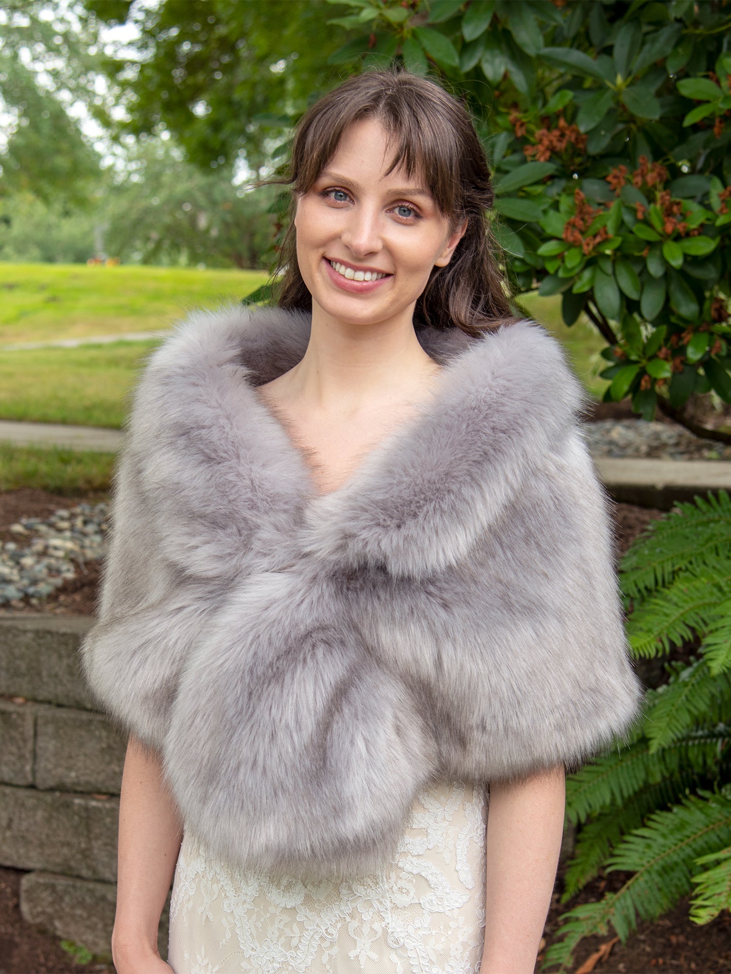 Gray faux fur wrap with darker tips - Main Image
