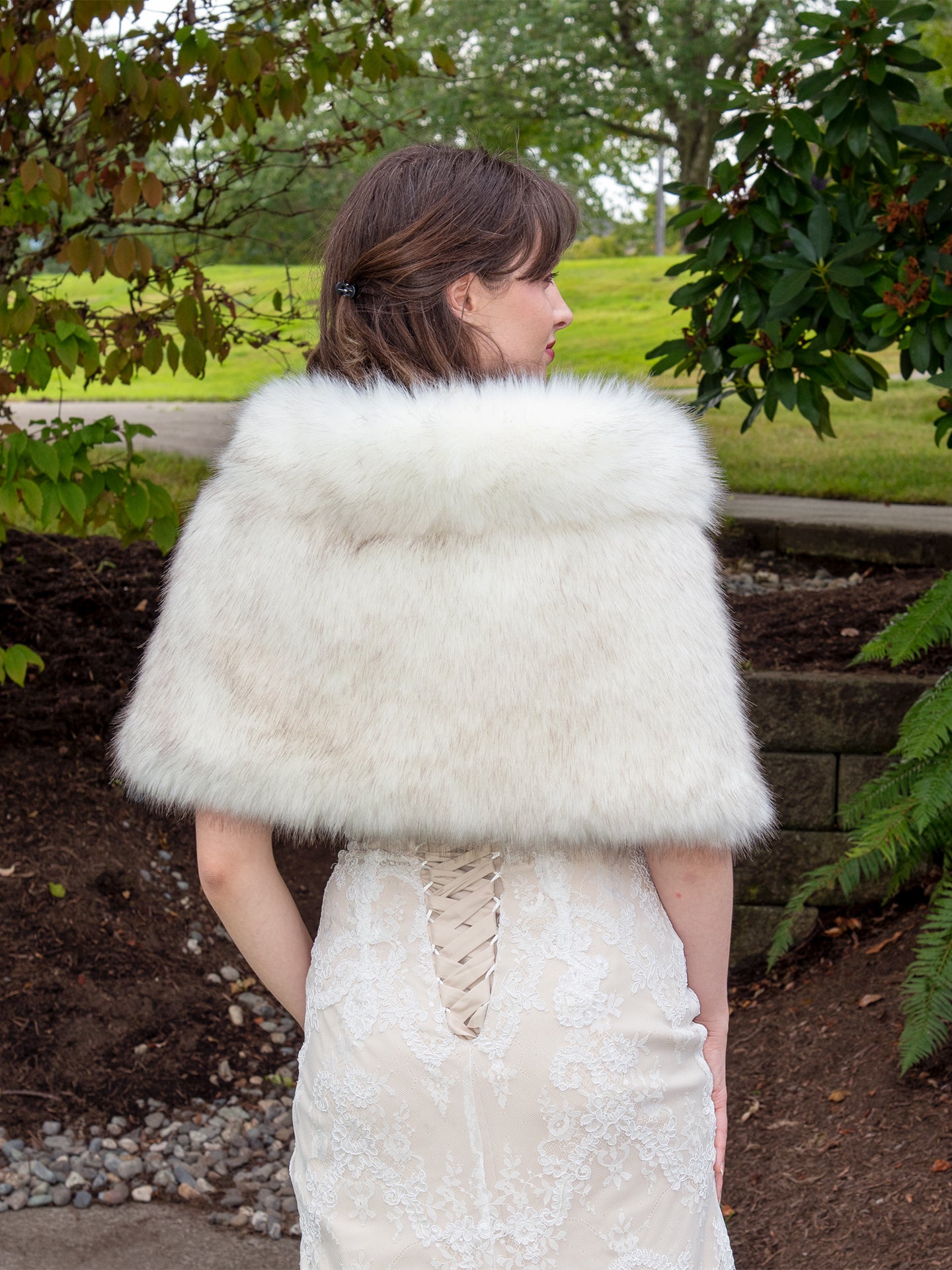 Ivory faux fur wrap with brown tips