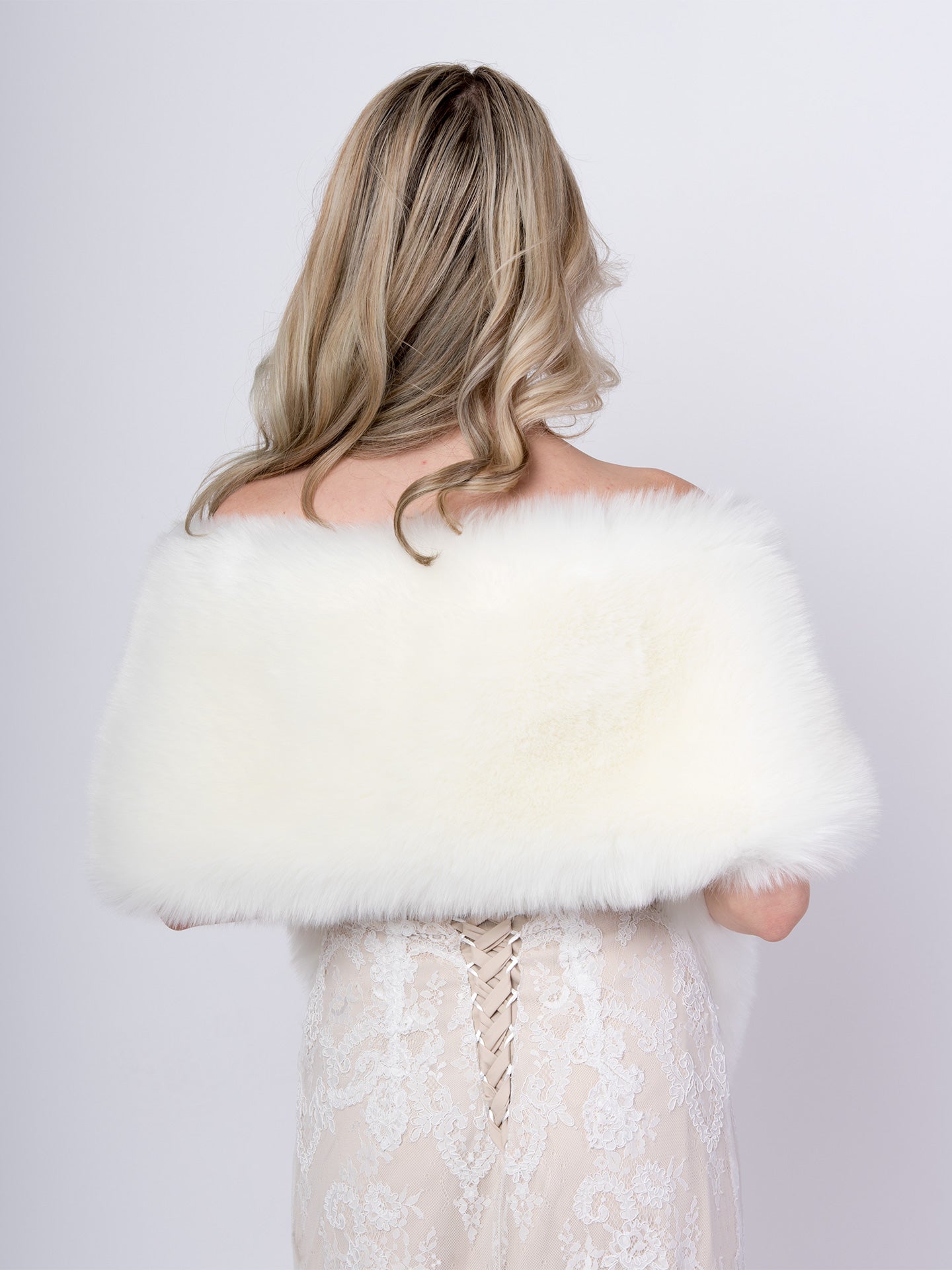 Light ivory faux fur wrap bridal shawl