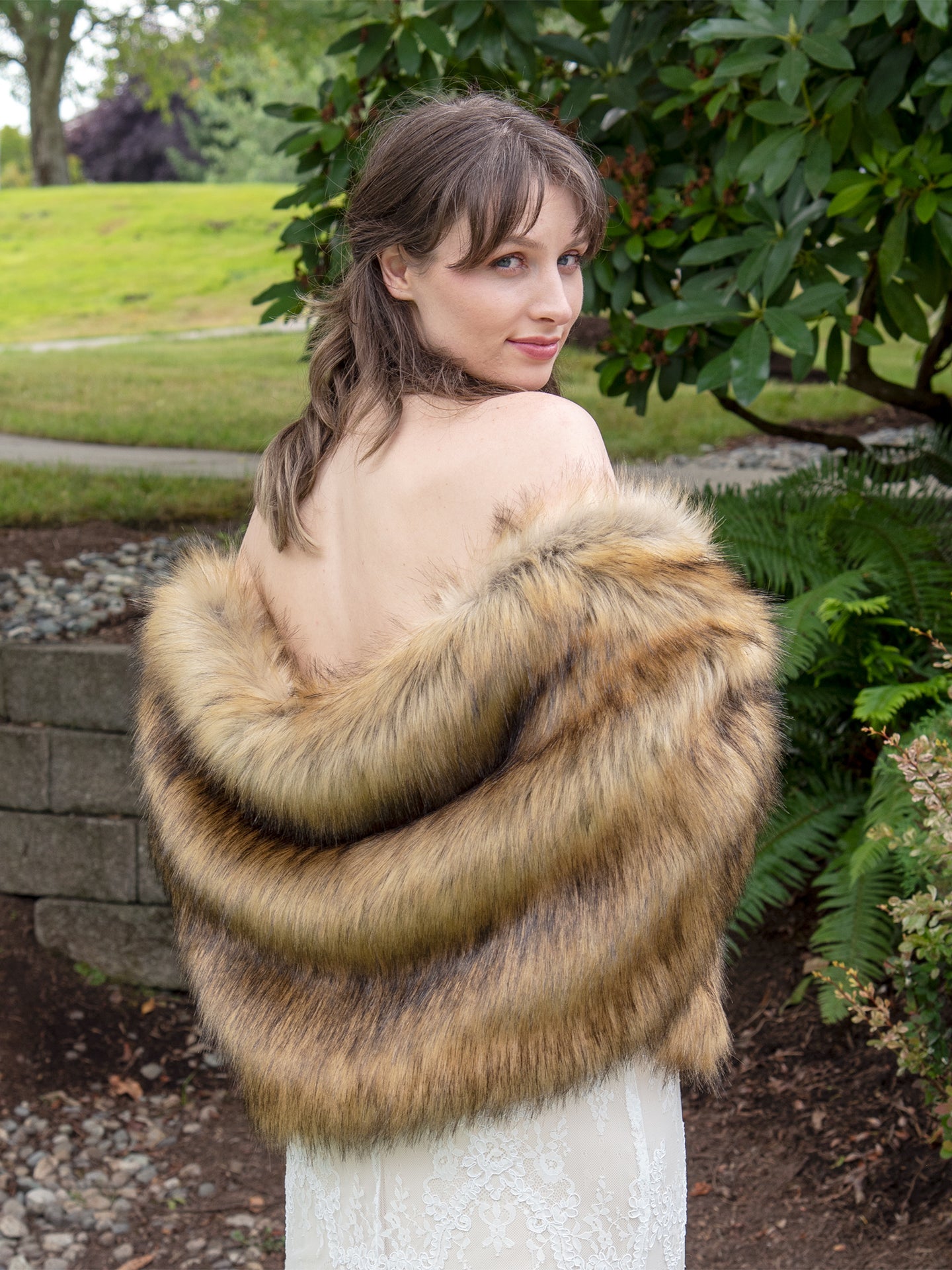20 wide brown faux fur wrap with black tips