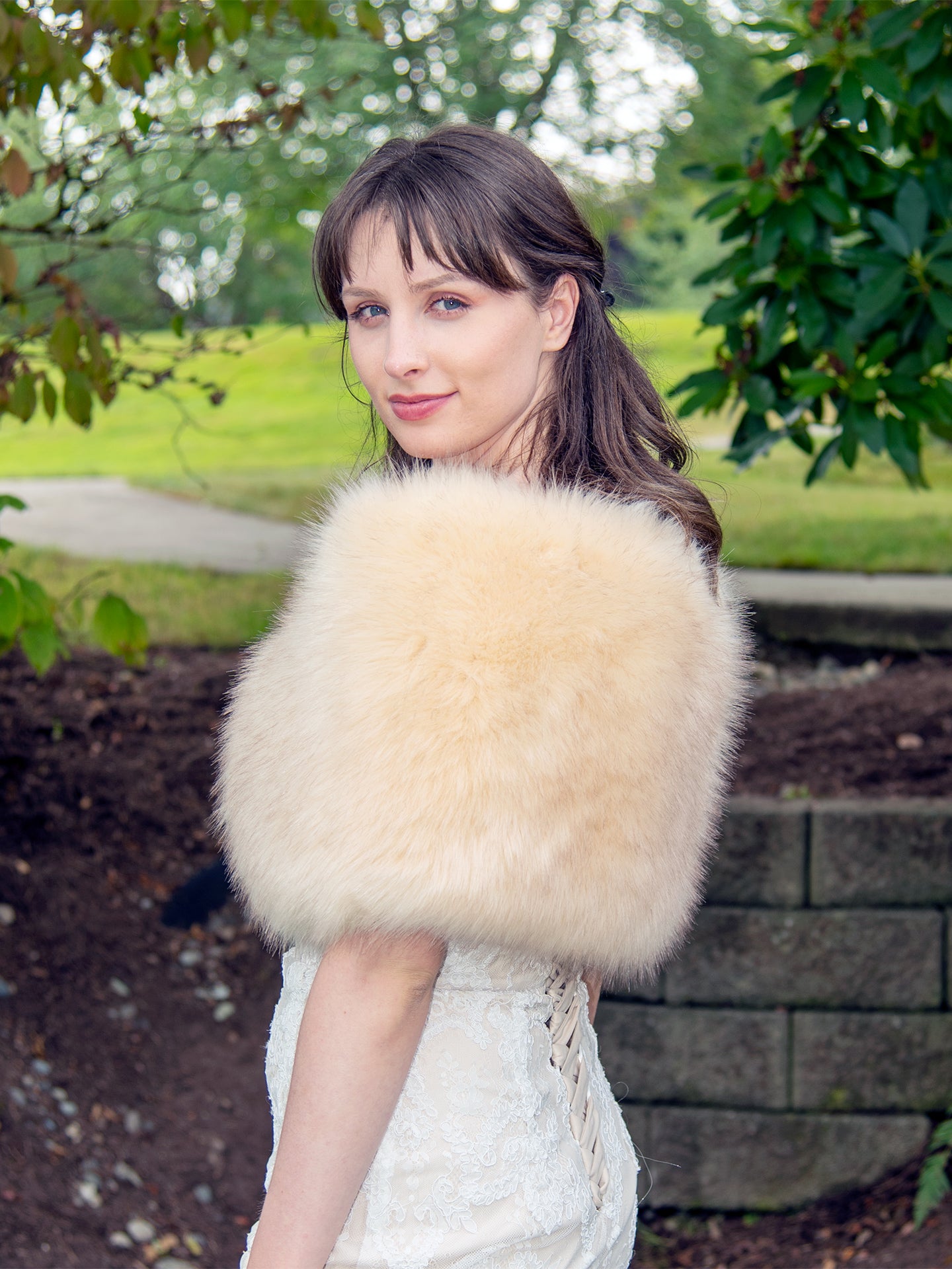 Champagne faux fur wrap bridal shawl wedding stole