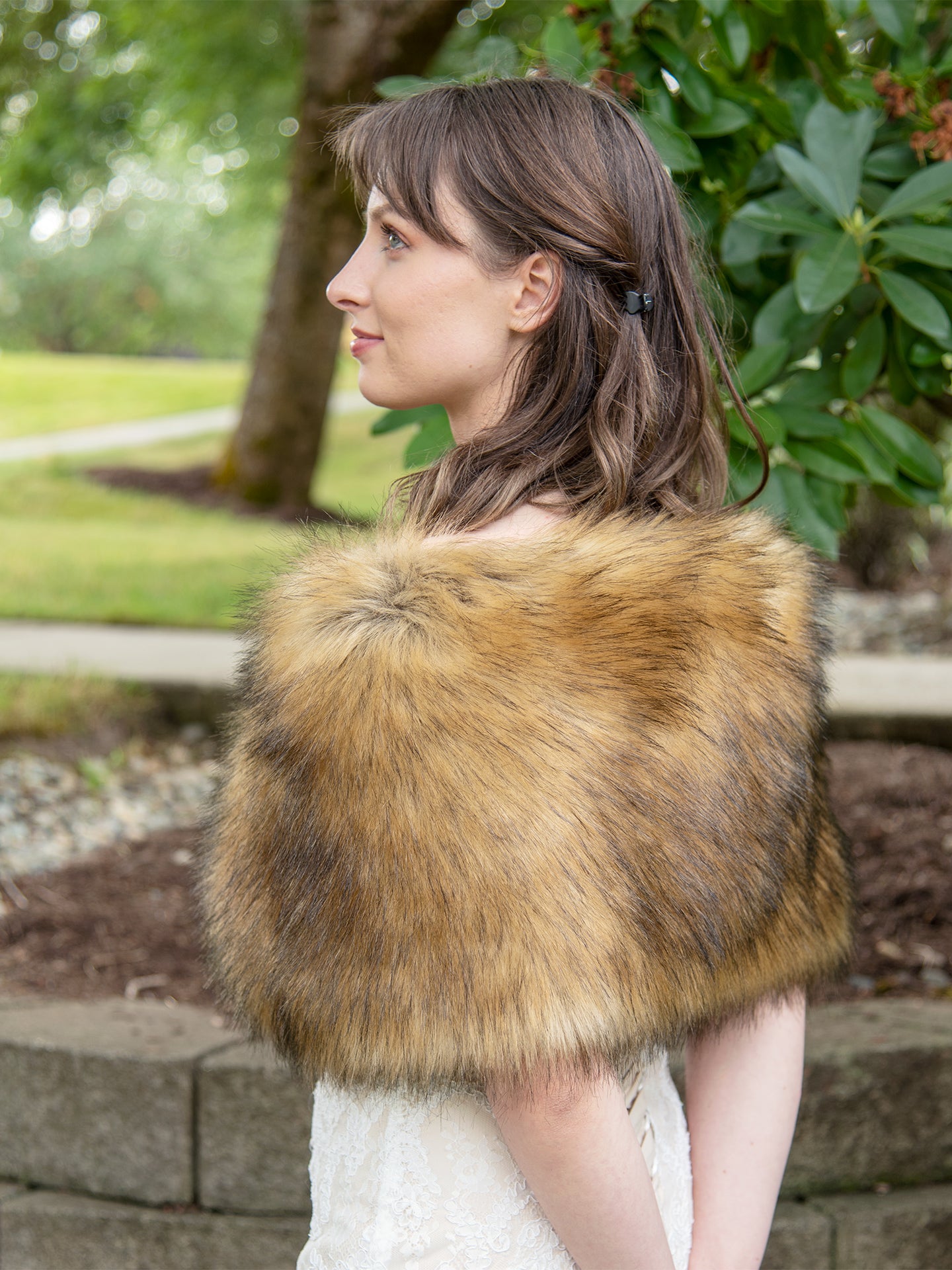 Brown faux fur wrap bridal stole