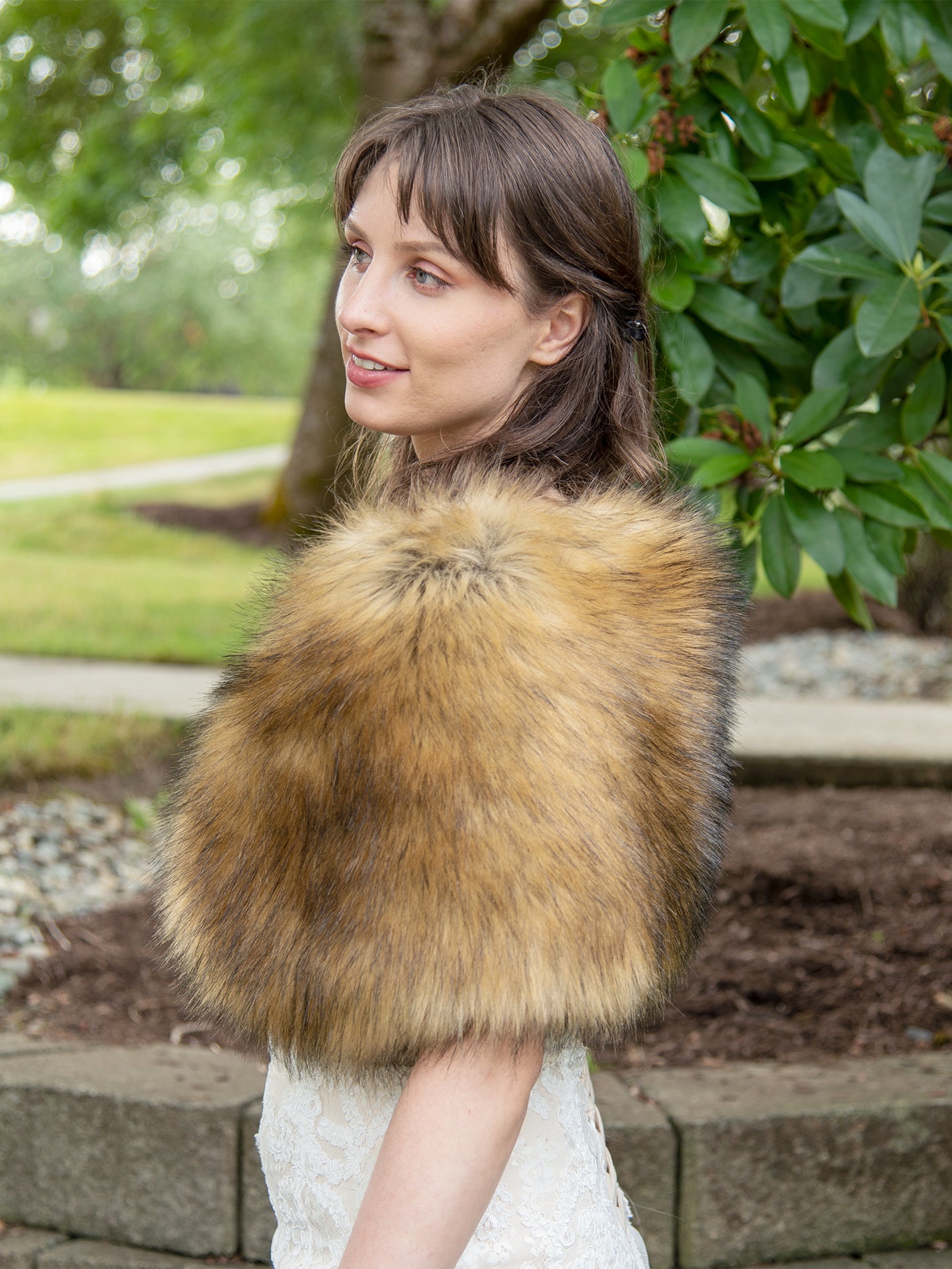 Brown faux fur wrap bridal stole