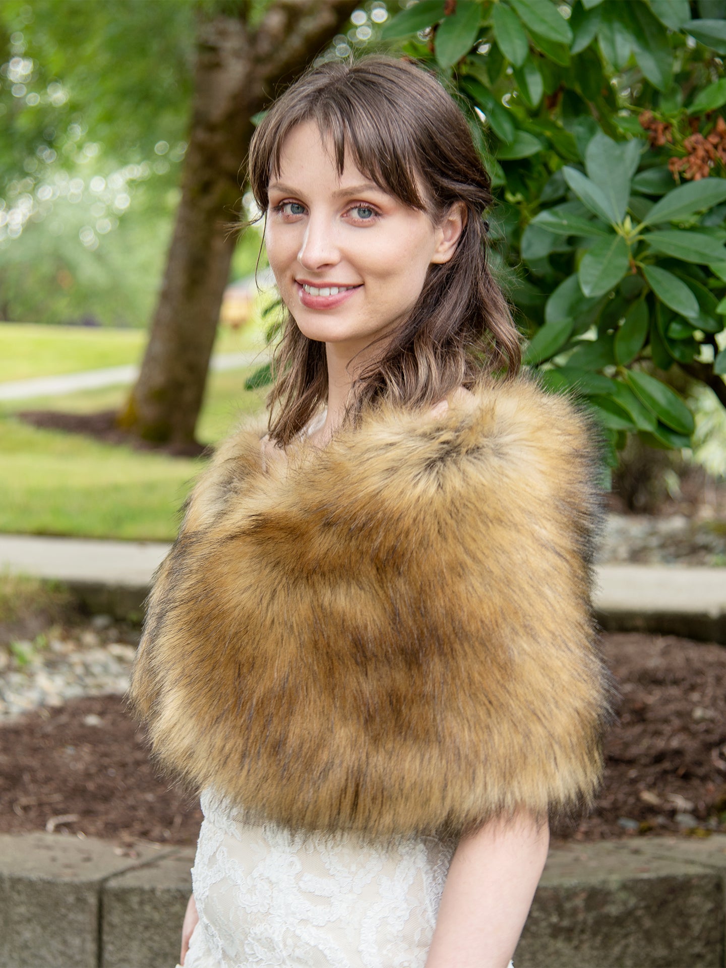 Brown faux fur wrap bridal stole